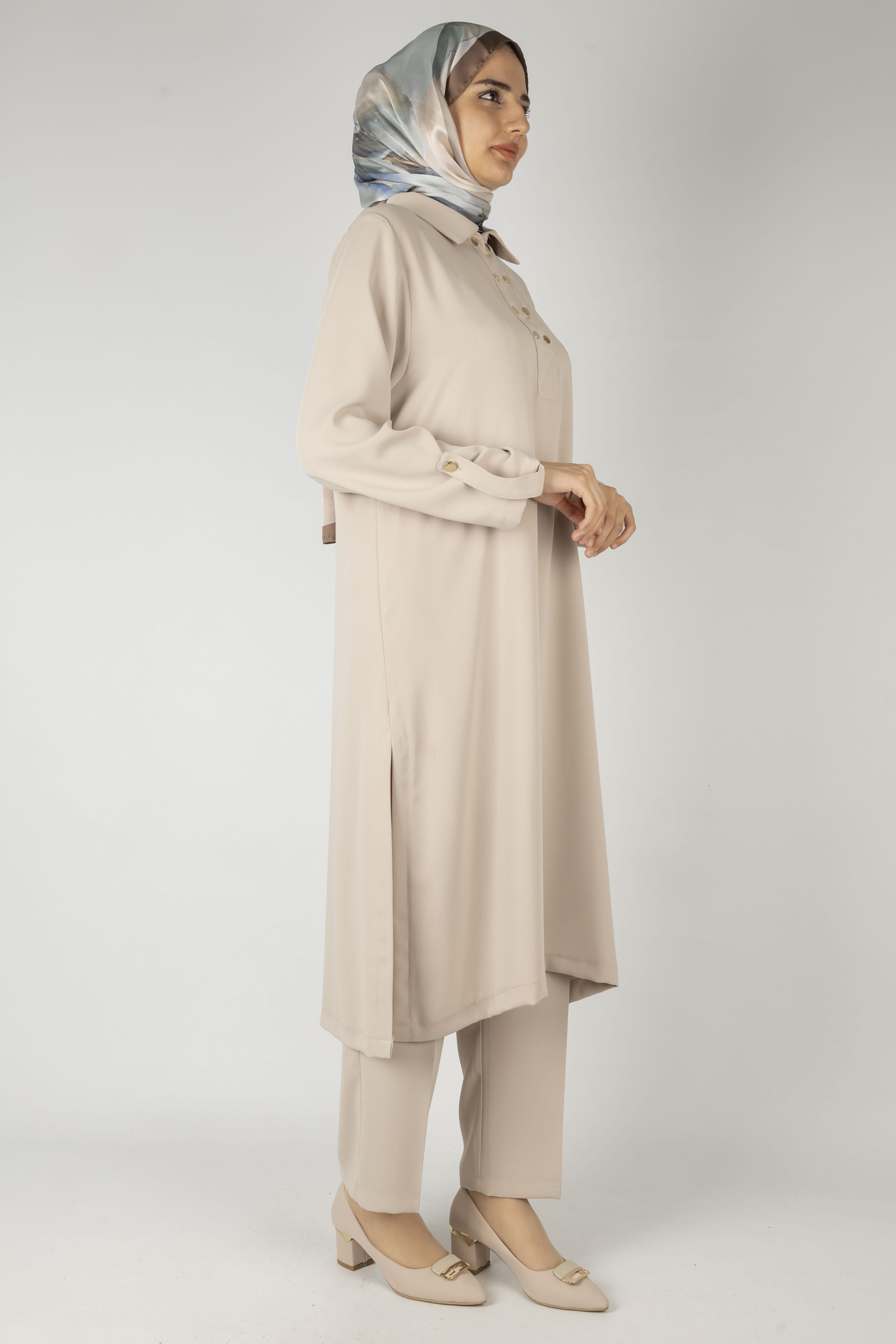 Düğme Detaylı Tunik Pantolon Takım Taş OTW2188