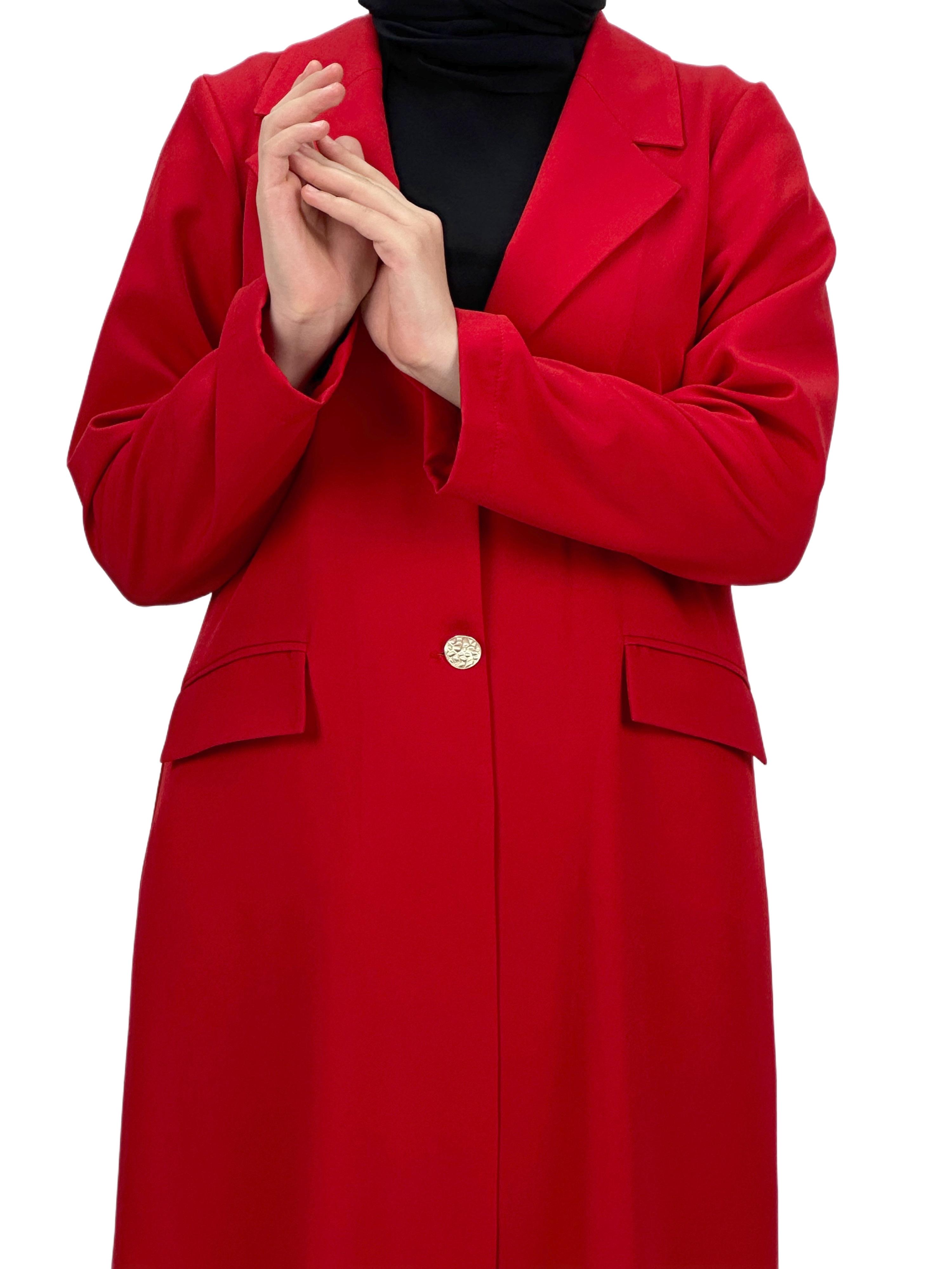 Düğmeli Uzun Blazer Ceket Kırmızı OTW3226