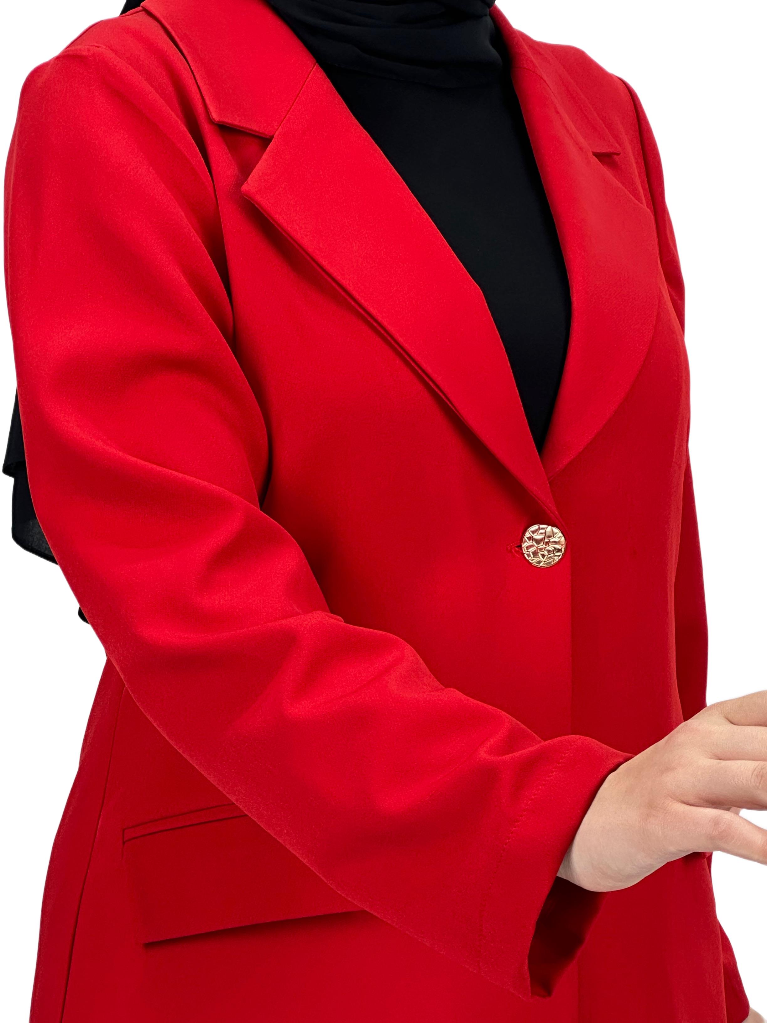 Düğmeli Uzun Blazer Ceket Kırmızı OTW3226