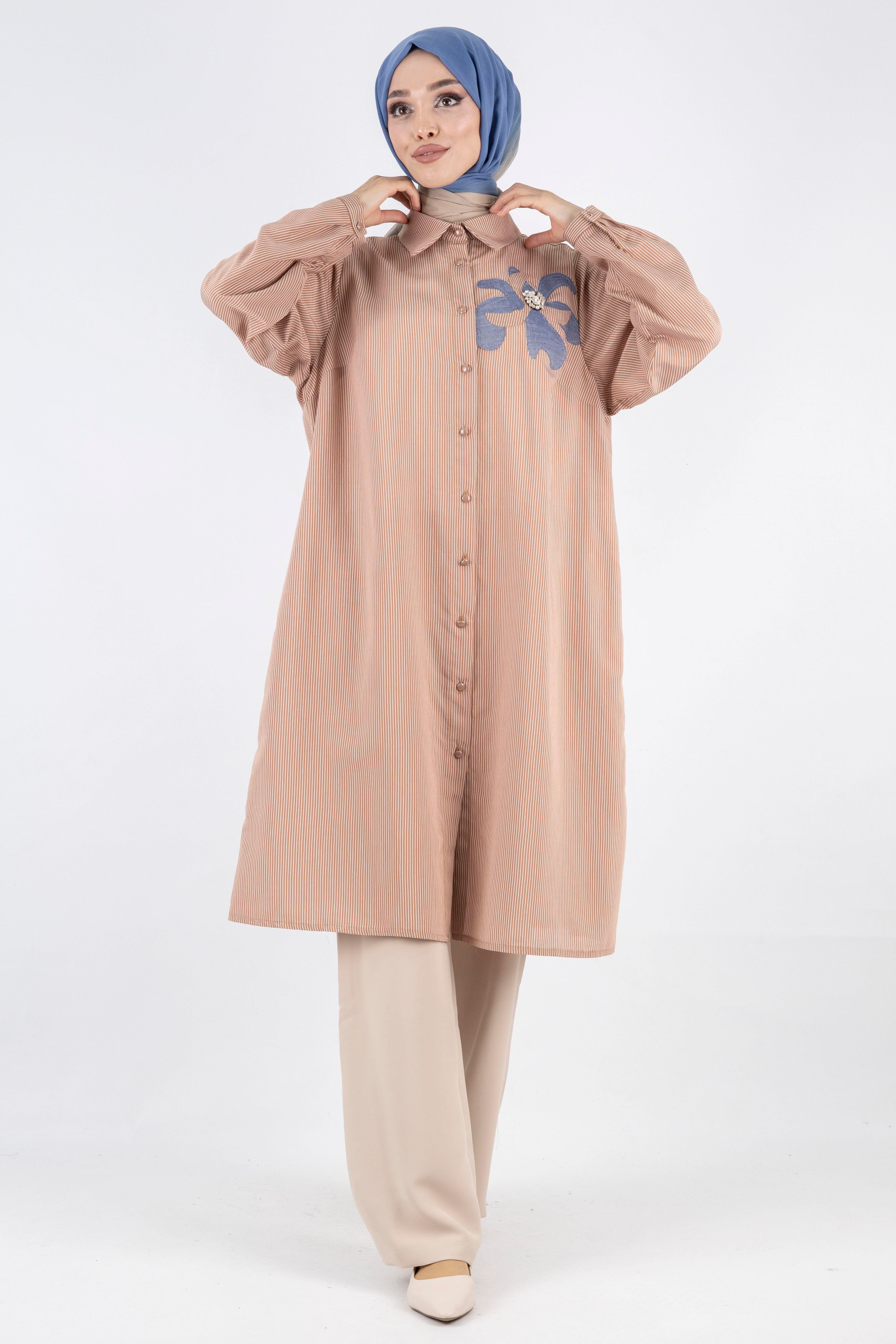 Dule Büyük Beden Çizgili Gömlek Kiremit OTW751