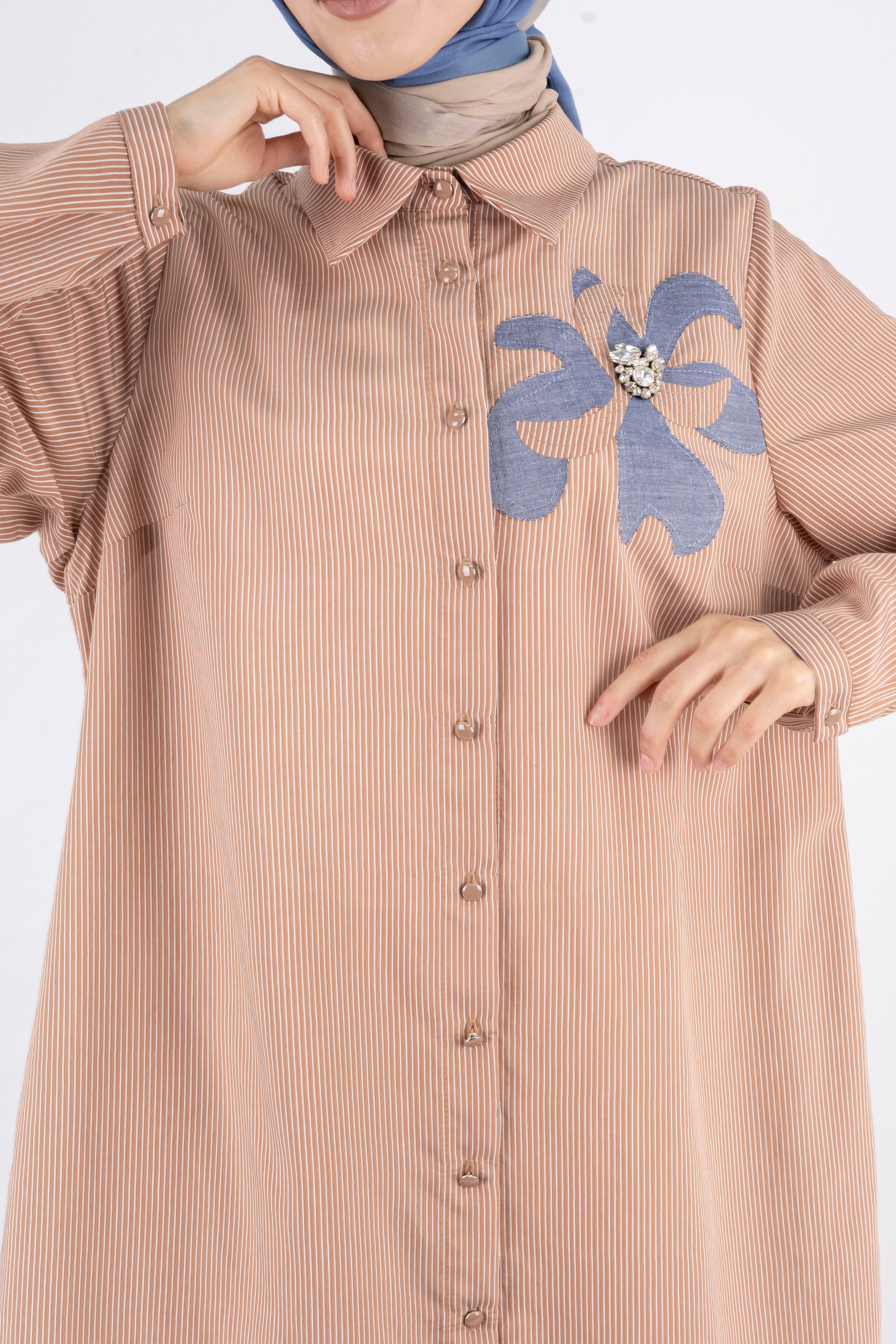 Dule Büyük Beden Çizgili Gömlek Kiremit OTW751