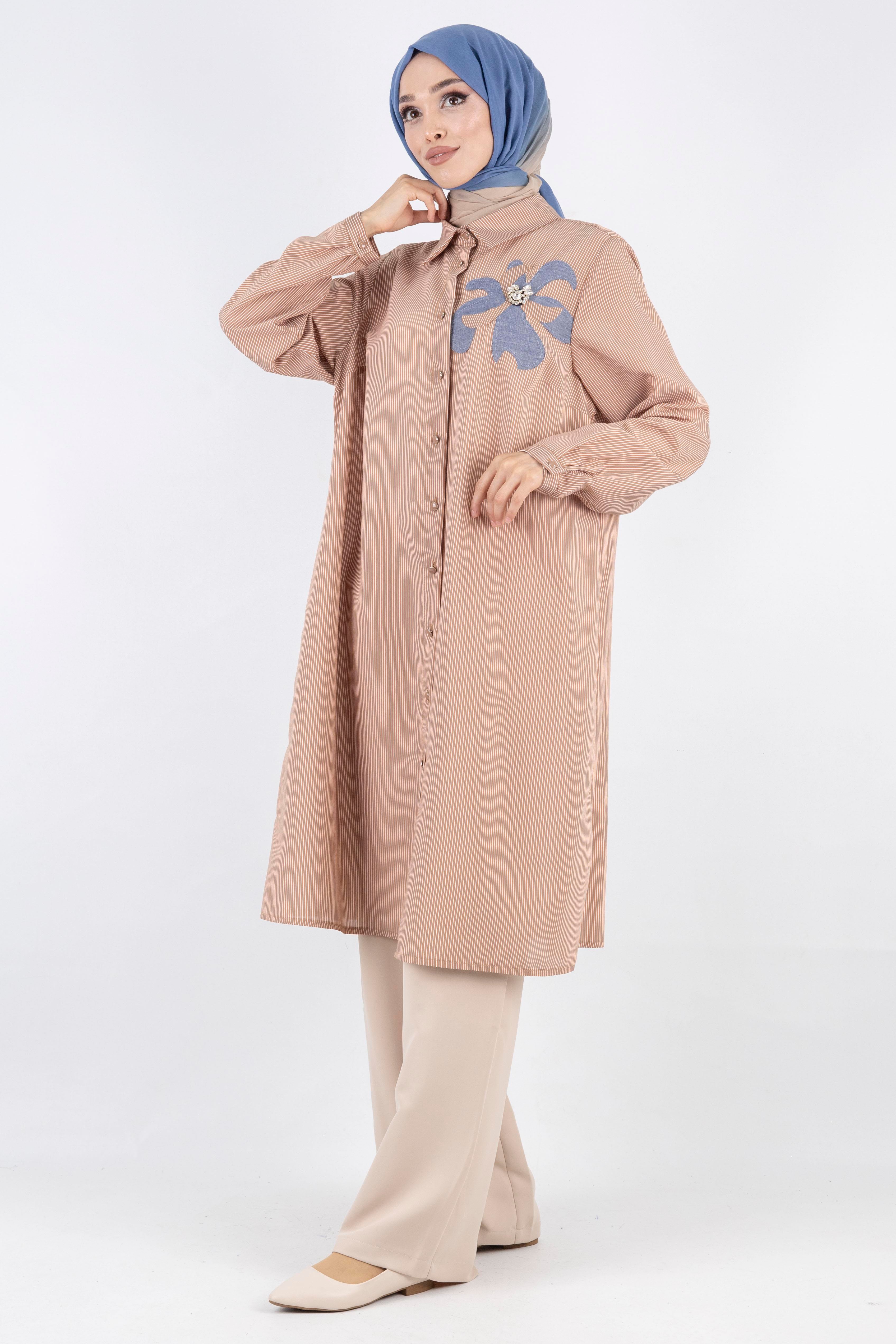 Dule Büyük Beden Çizgili Gömlek Kiremit OTW751