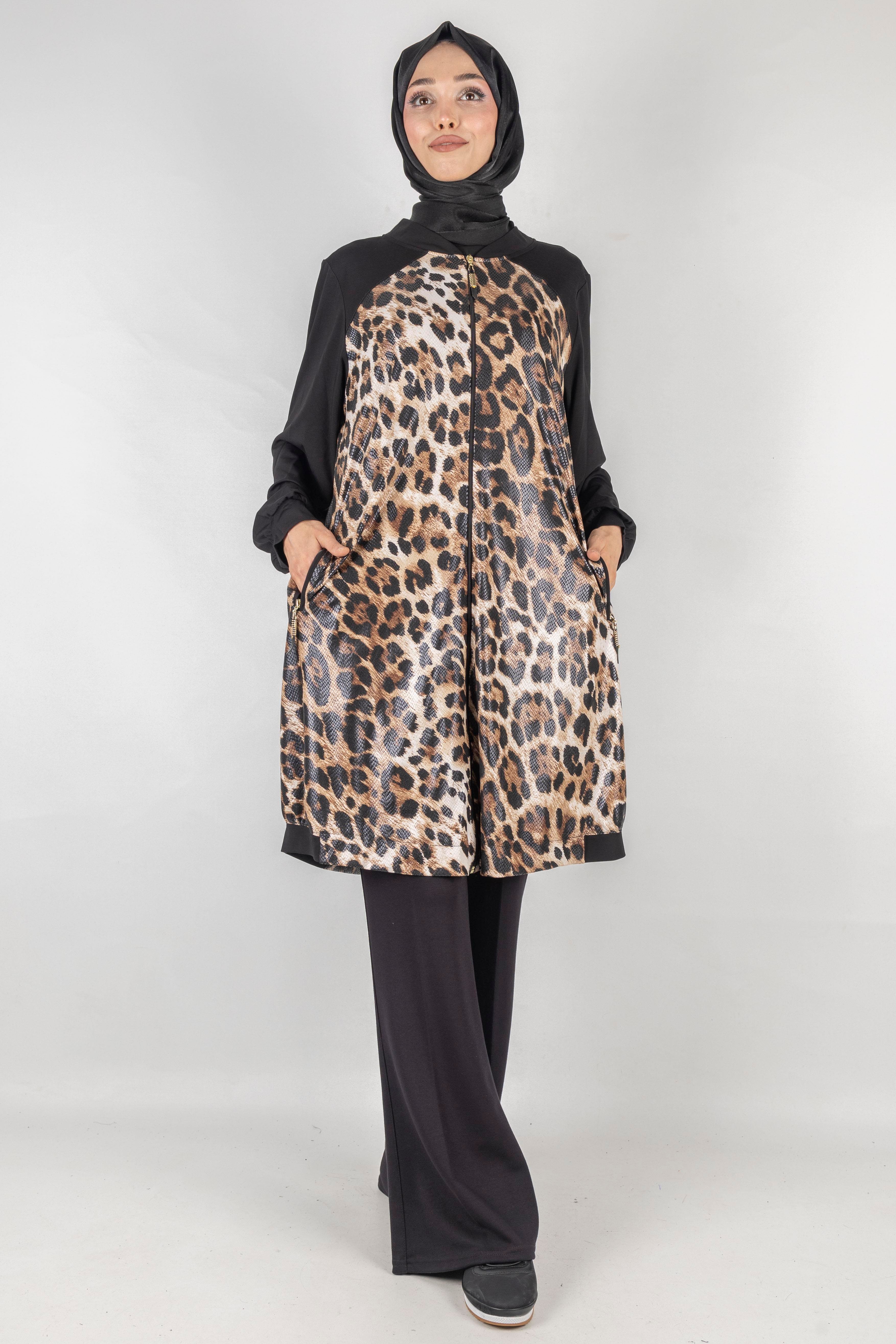 Dule Büyük Beden Leoparlı Kap Siyah OTW589