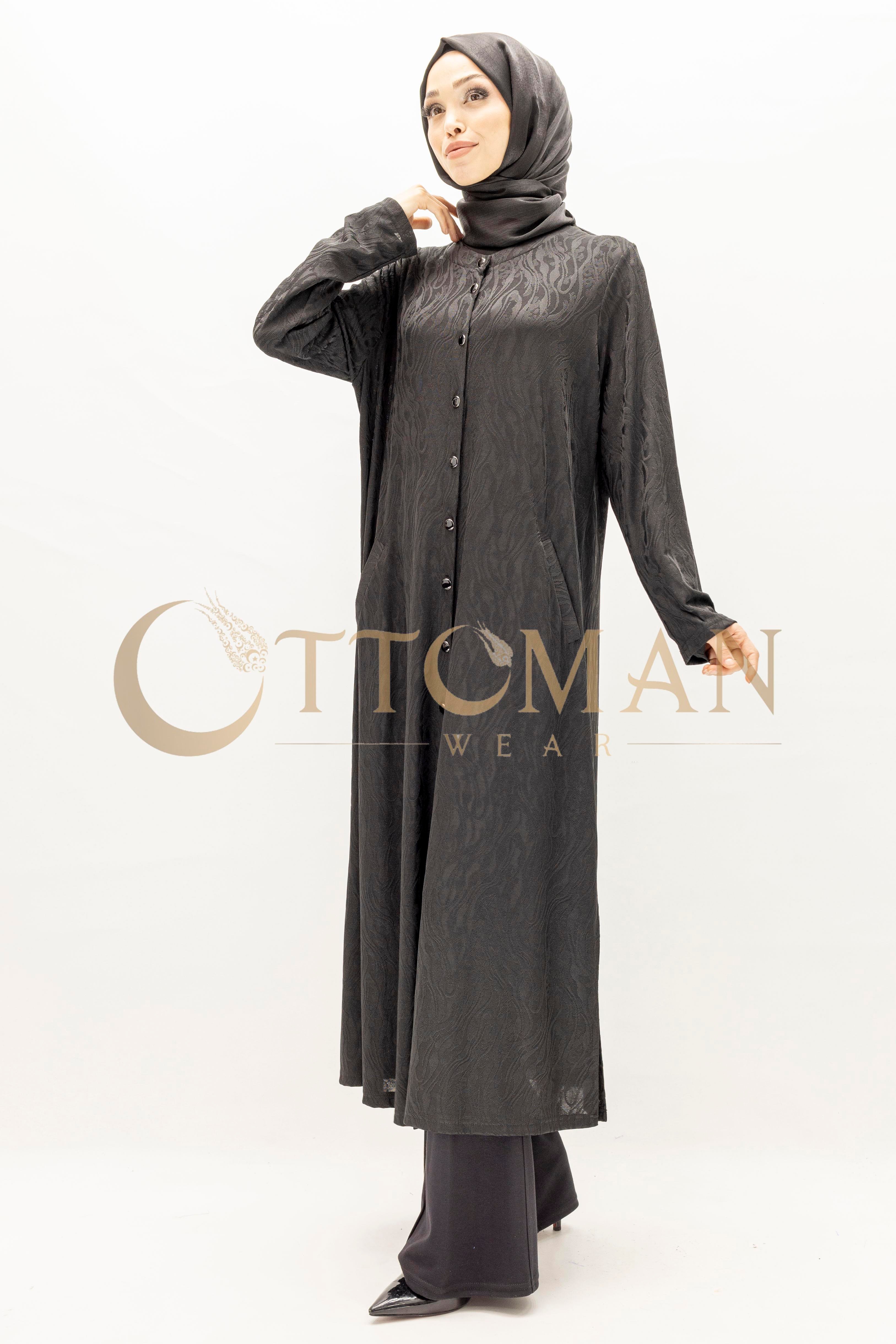 Dule Jakarlı Yazlık Örme Siyah Büyük Beden Düğmeli Kap – Ottoman Wear Siyah OTW711