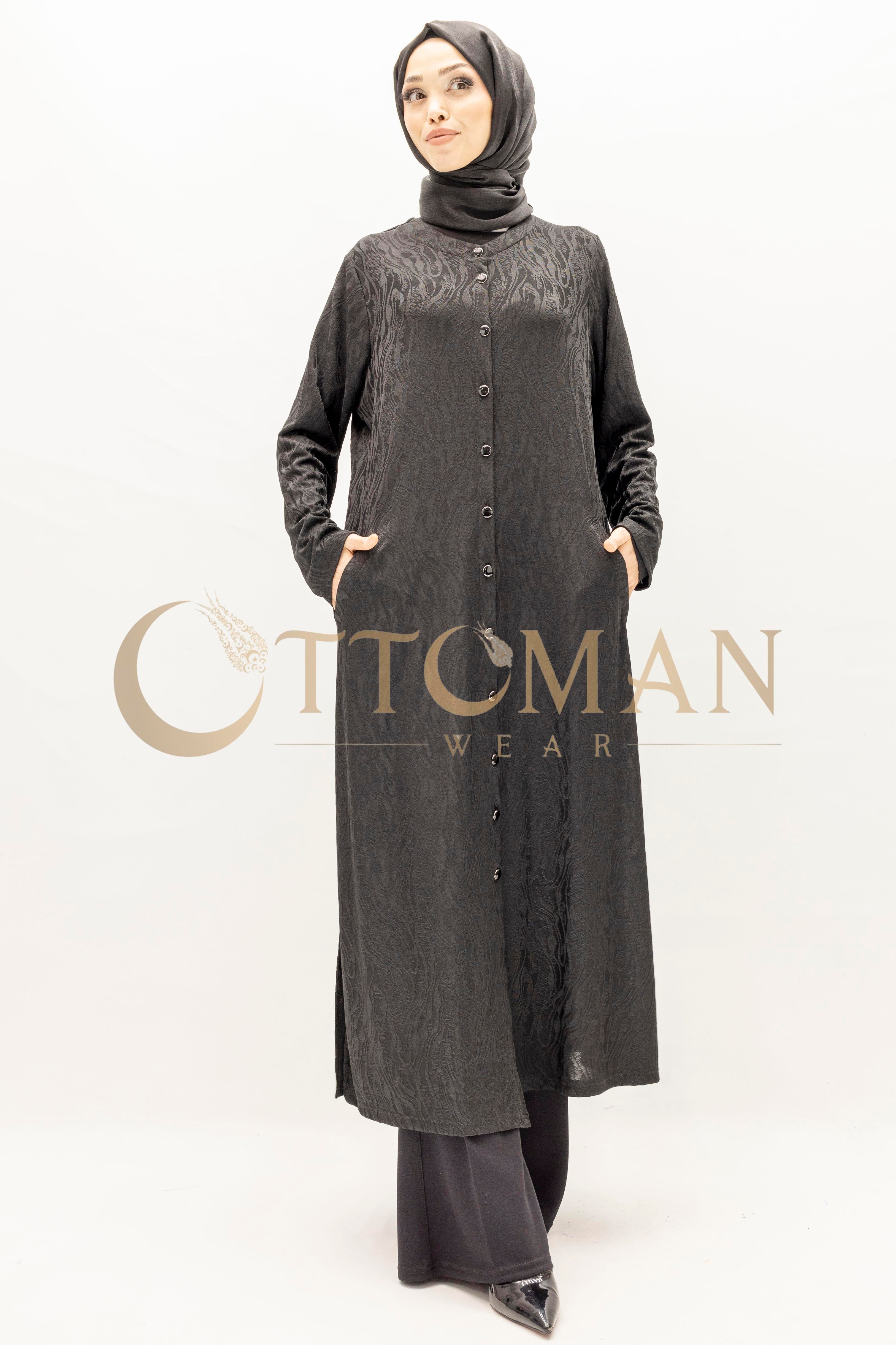 Dule Jakarlı Yazlık Örme Siyah Büyük Beden Düğmeli Kap – Ottoman Wear Siyah OTW711