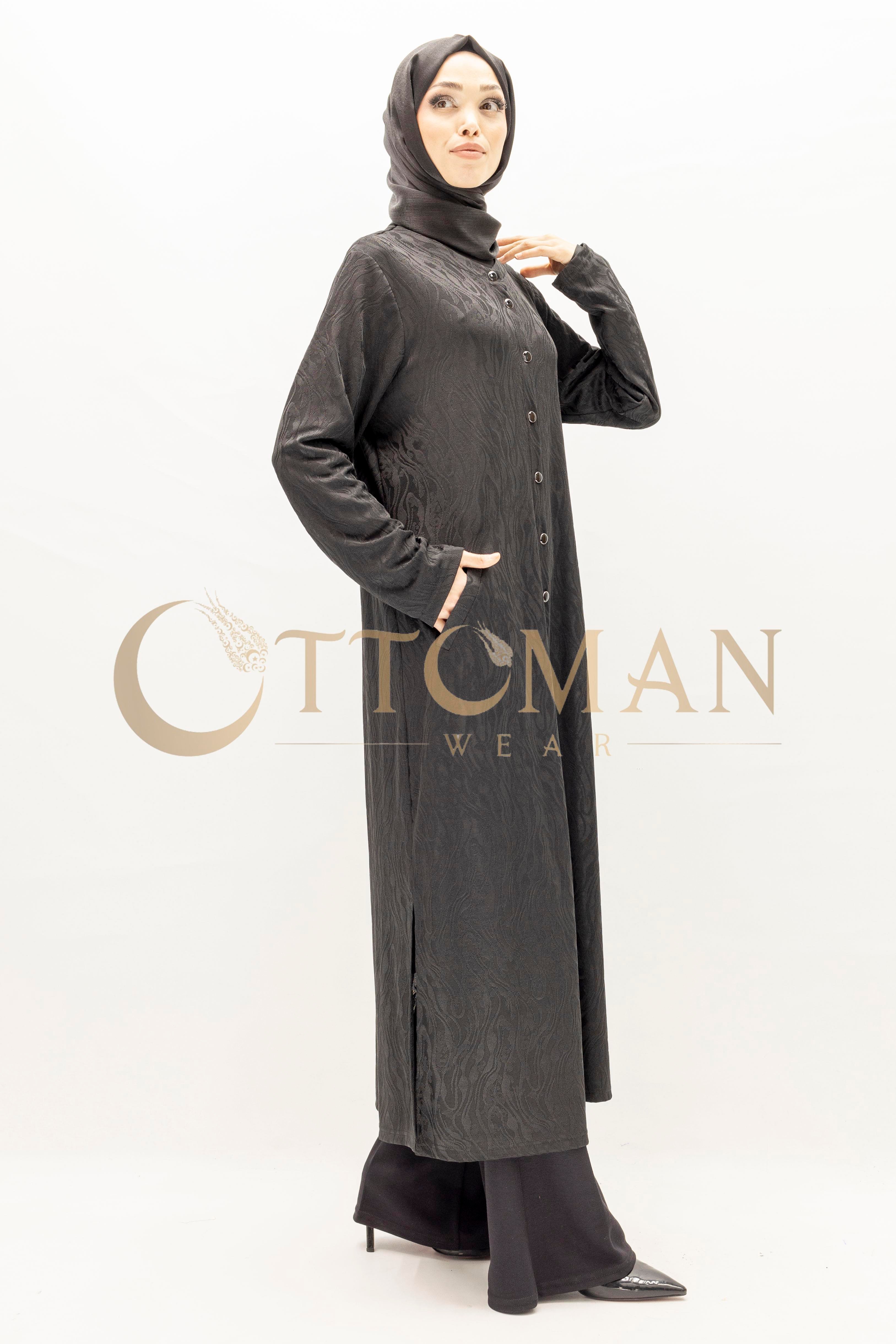 Dule Jakarlı Yazlık Örme Siyah Büyük Beden Düğmeli Kap – Ottoman Wear Siyah OTW711