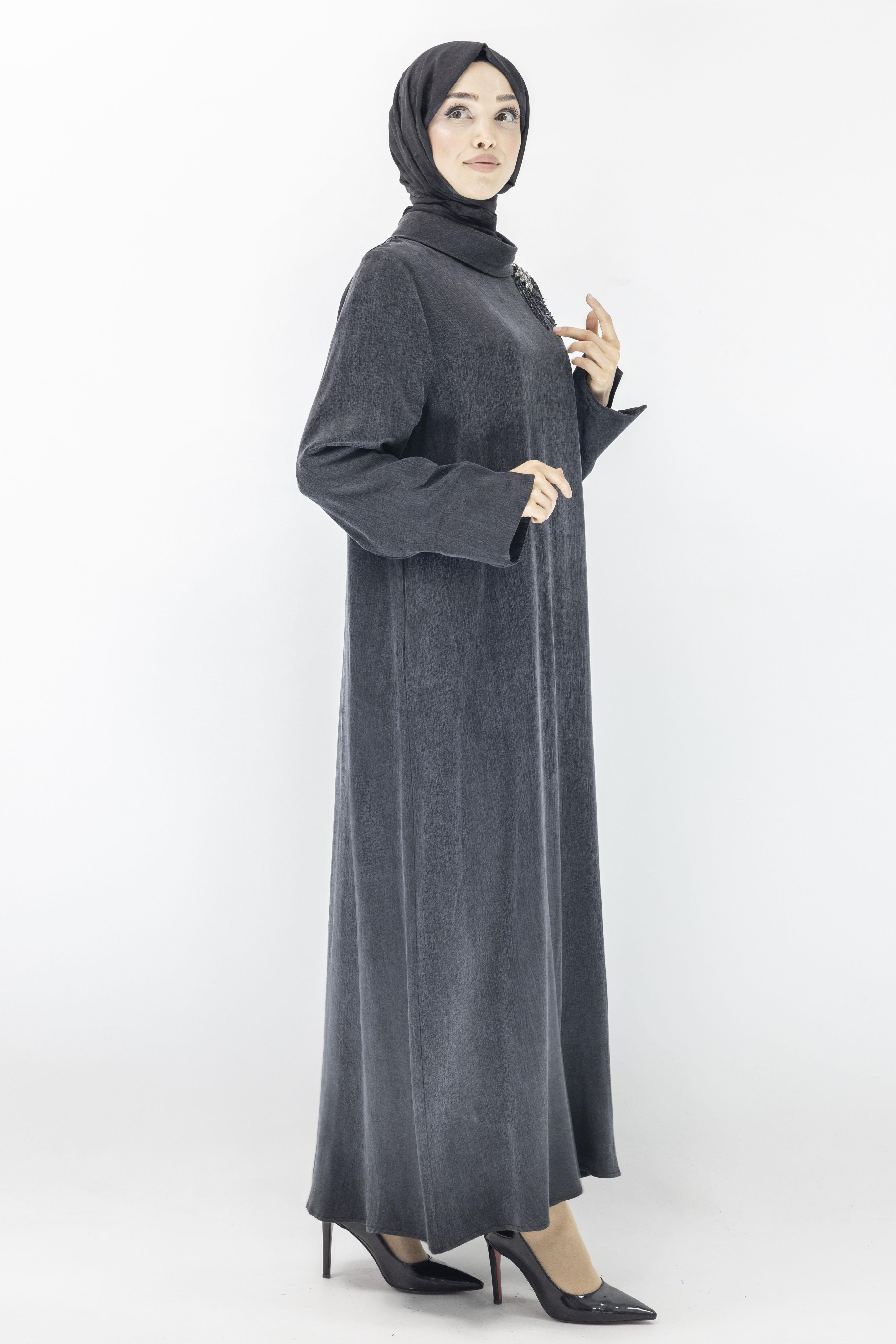 Dule Yakalı Qupra İpek Elbise Siyah OTW909