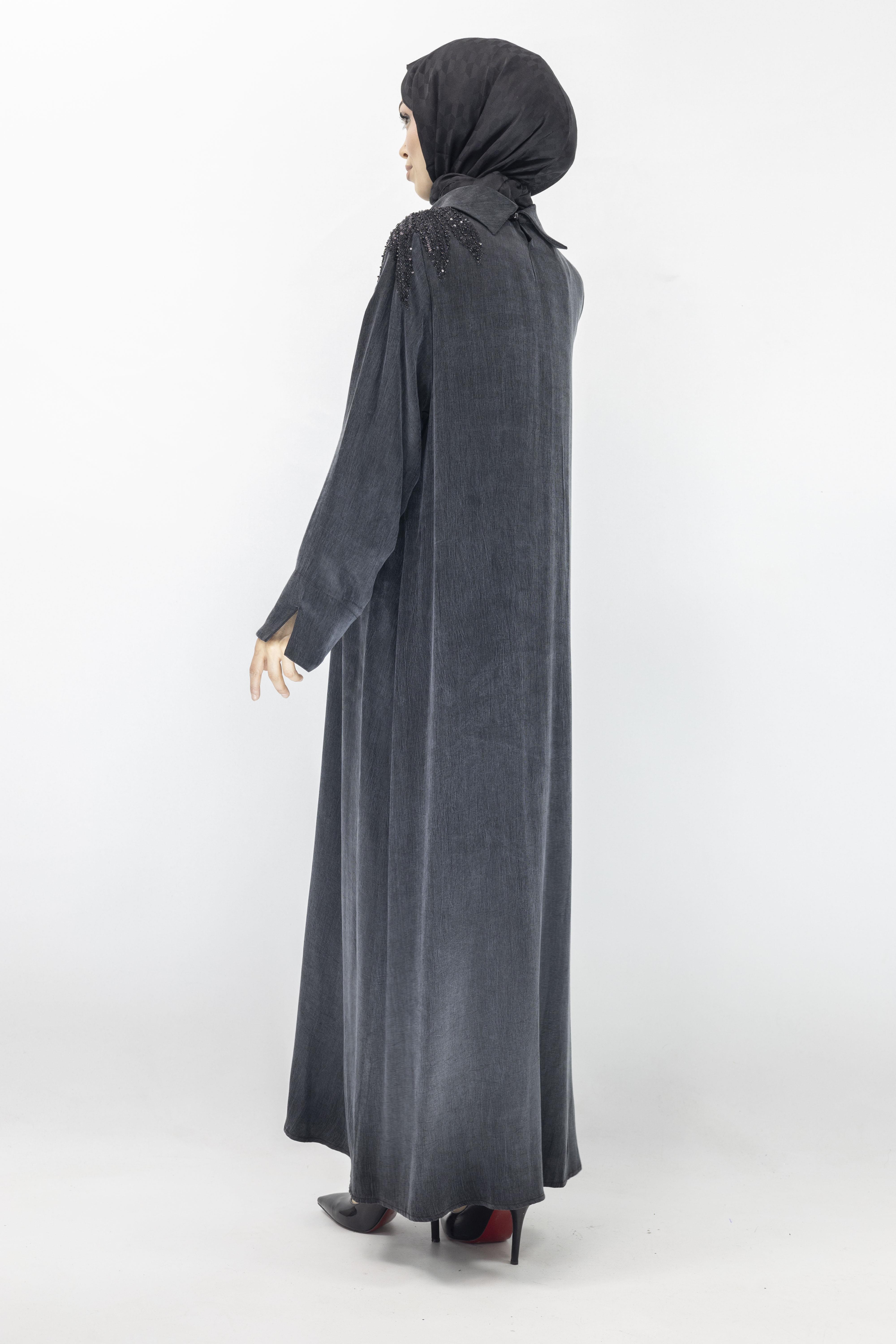 Dule Yakalı Qupra İpek Elbise Siyah OTW909