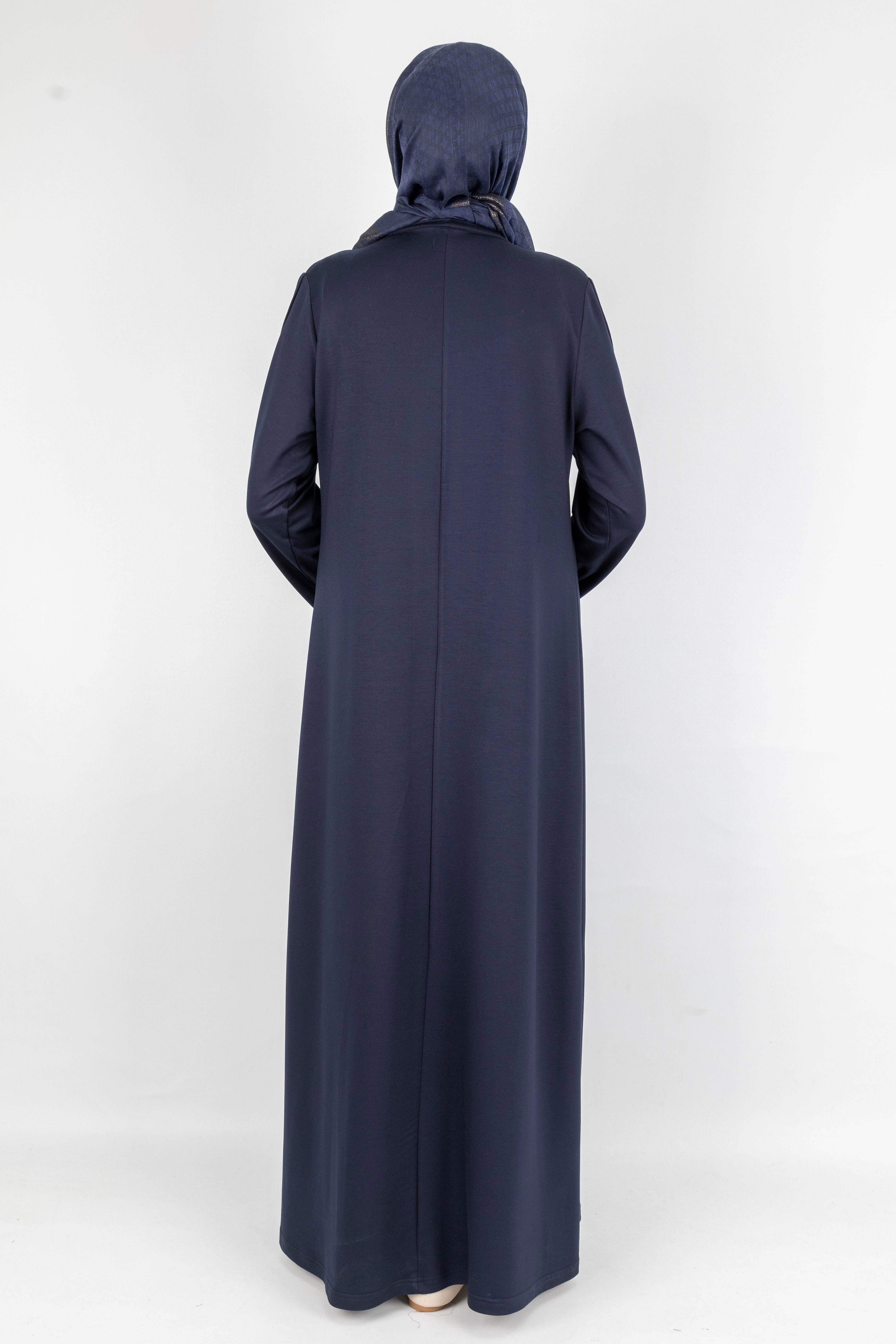 Düz Renk Modern Stil Düğmeli Tesettür Elbise Lacivert OTW2205