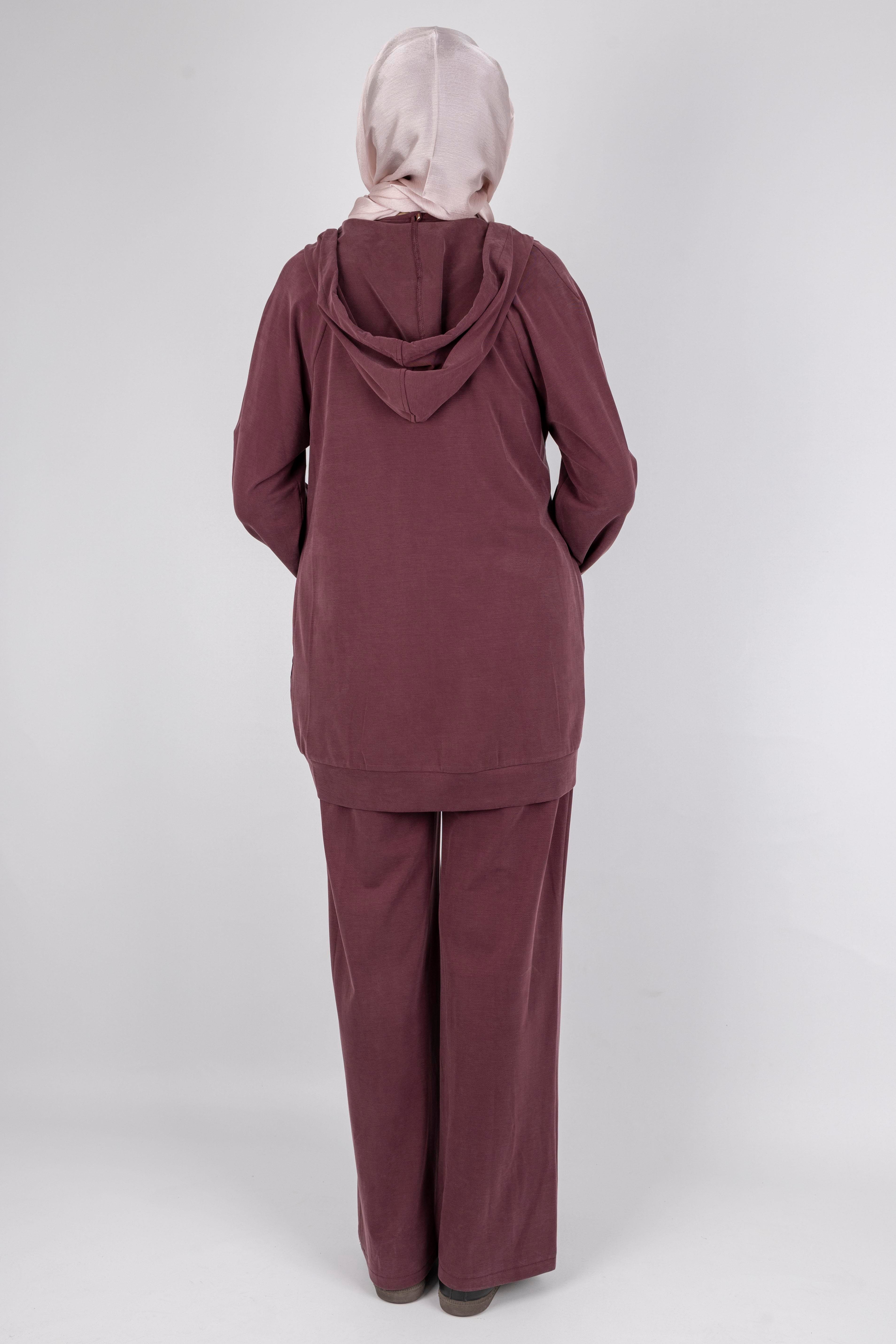 Ekose Desenli Düğmeli Üçlü  Takım Bordo OTW8568