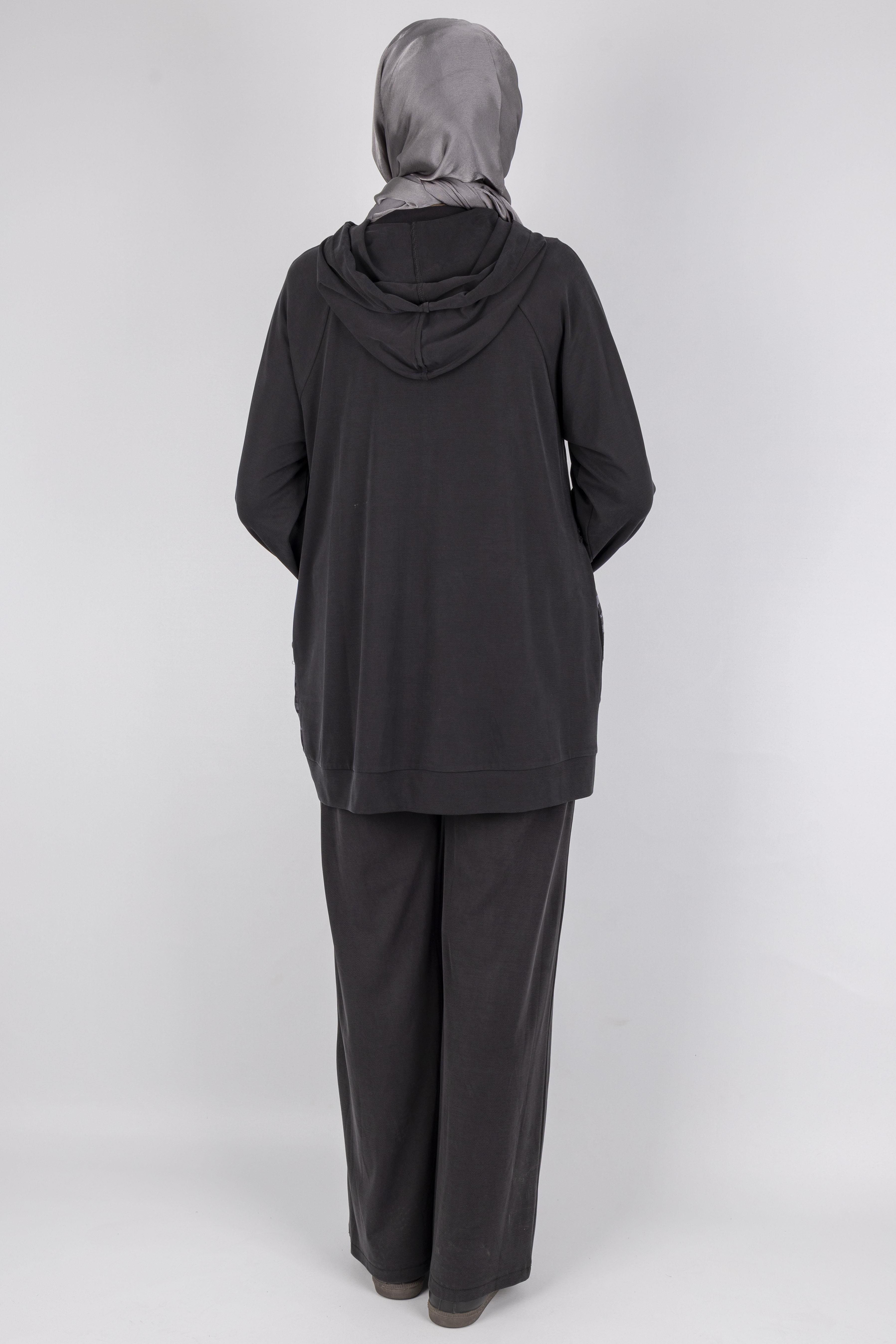 Ekose Desenli Düğmeli Üçlü  Takım Siyah OTW8568