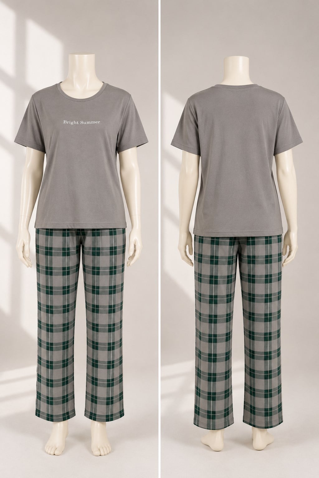 Ekose Pantolonlu Kısa Kollu Pijama Takımı Gri OTW50502
