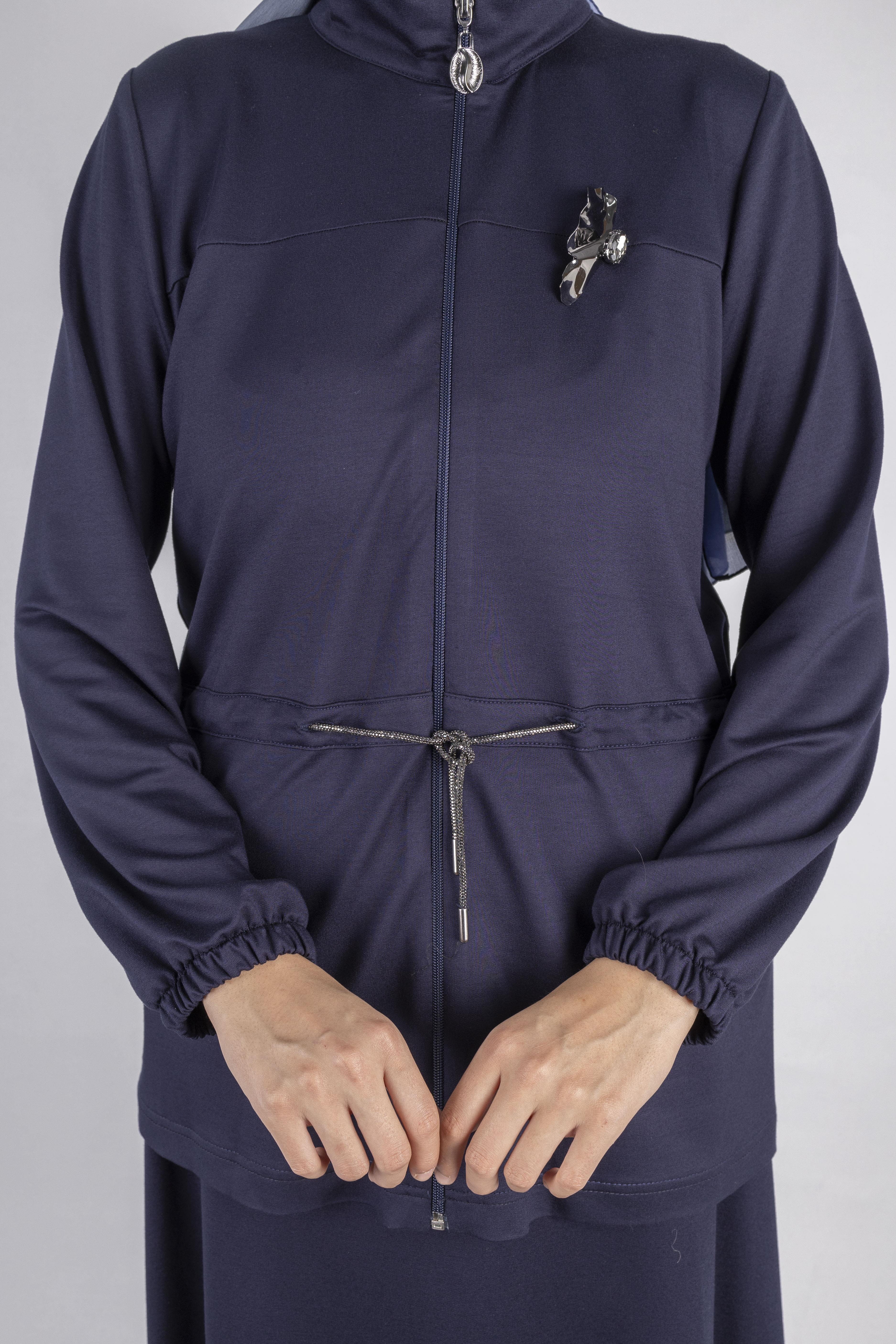 Fermuarlı Beli Bağcıklı Kap Lacivert OTW005