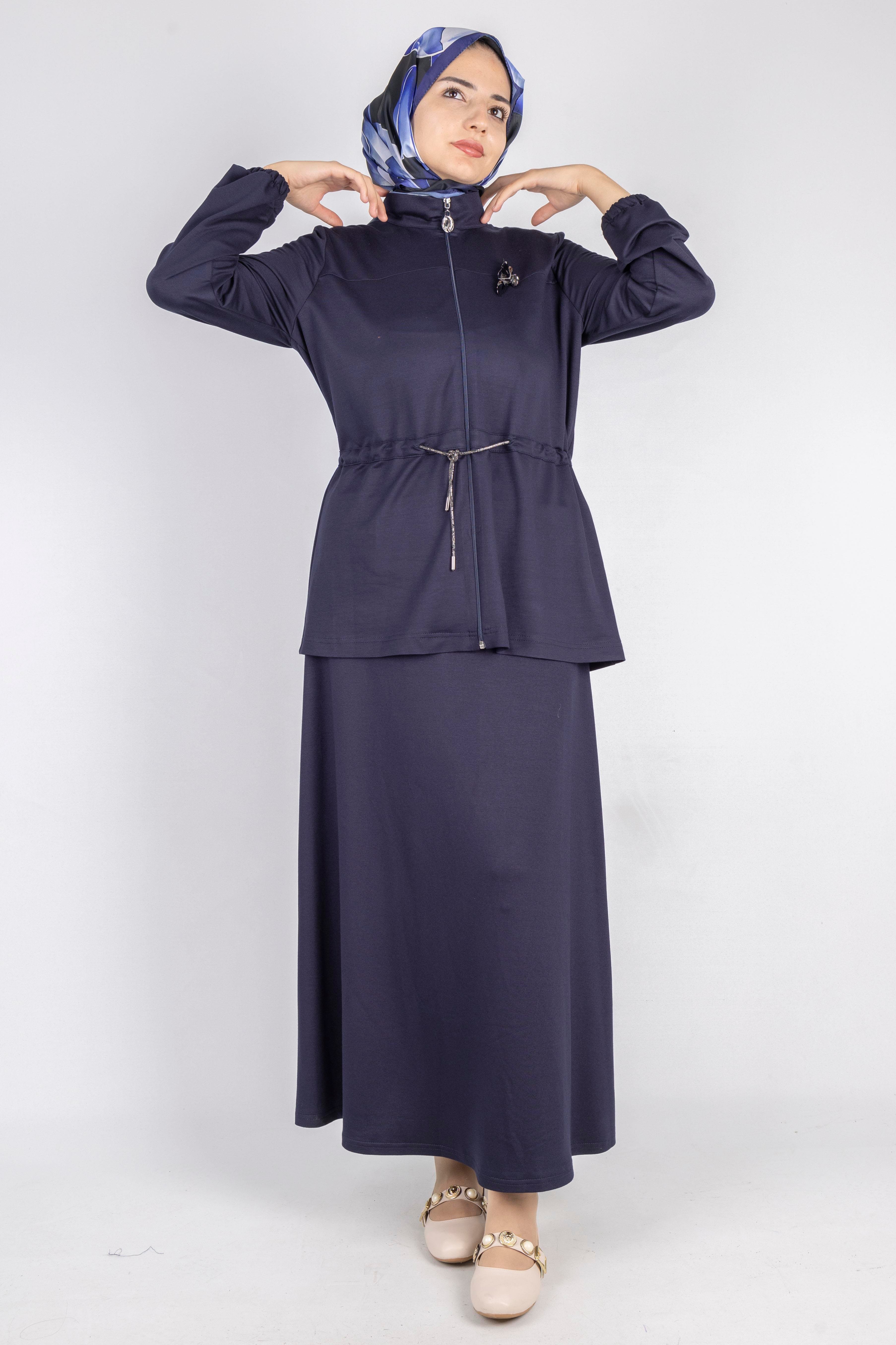 Fermuarlı Beli Bağcıklı Kap Lacivert OTW005