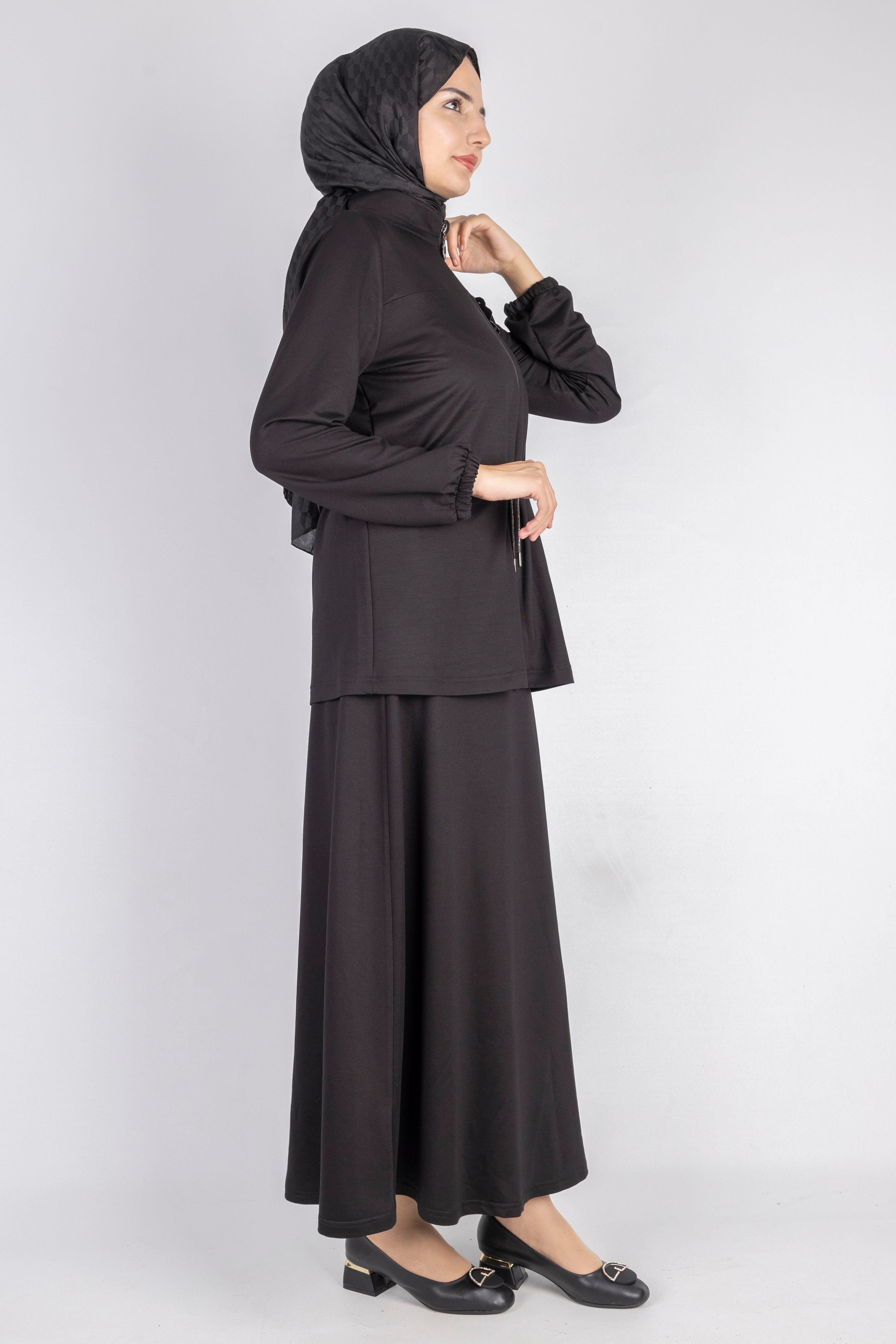 Fermuarlı Beli Bağcıklı Kap Siyah OTW005