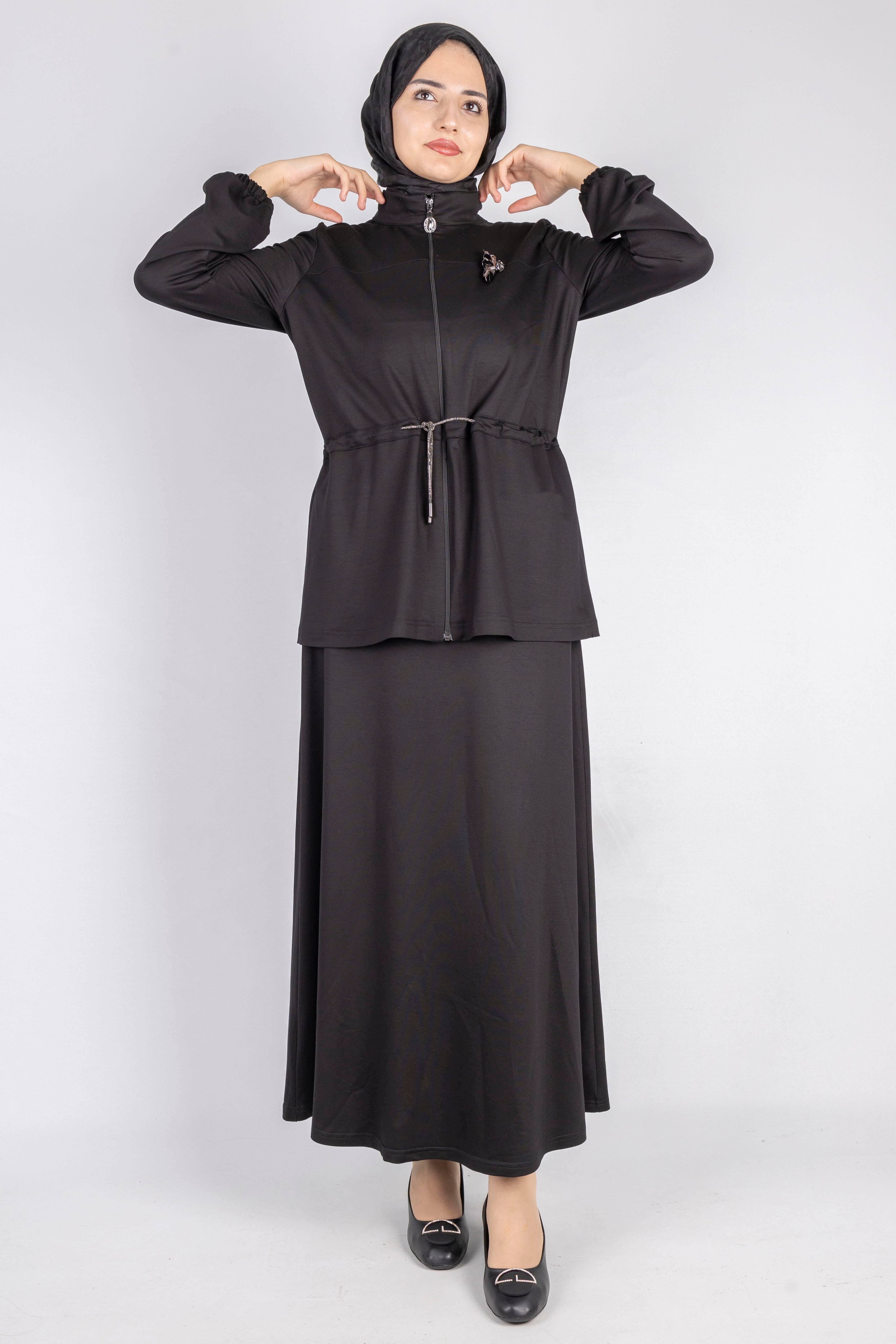 Fermuarlı Beli Bağcıklı Kap Siyah OTW005