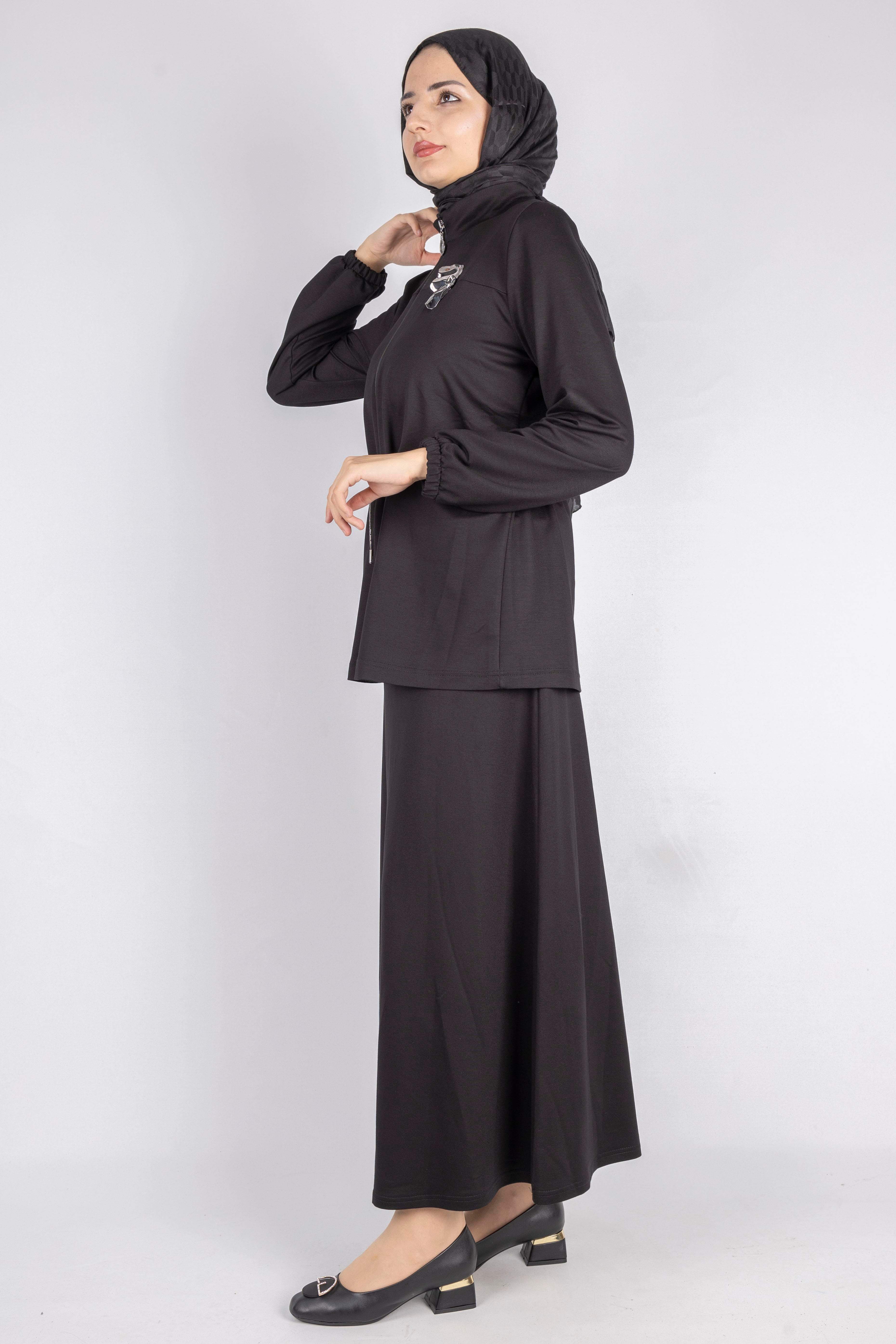 Fermuarlı Beli Bağcıklı Kap Siyah OTW005