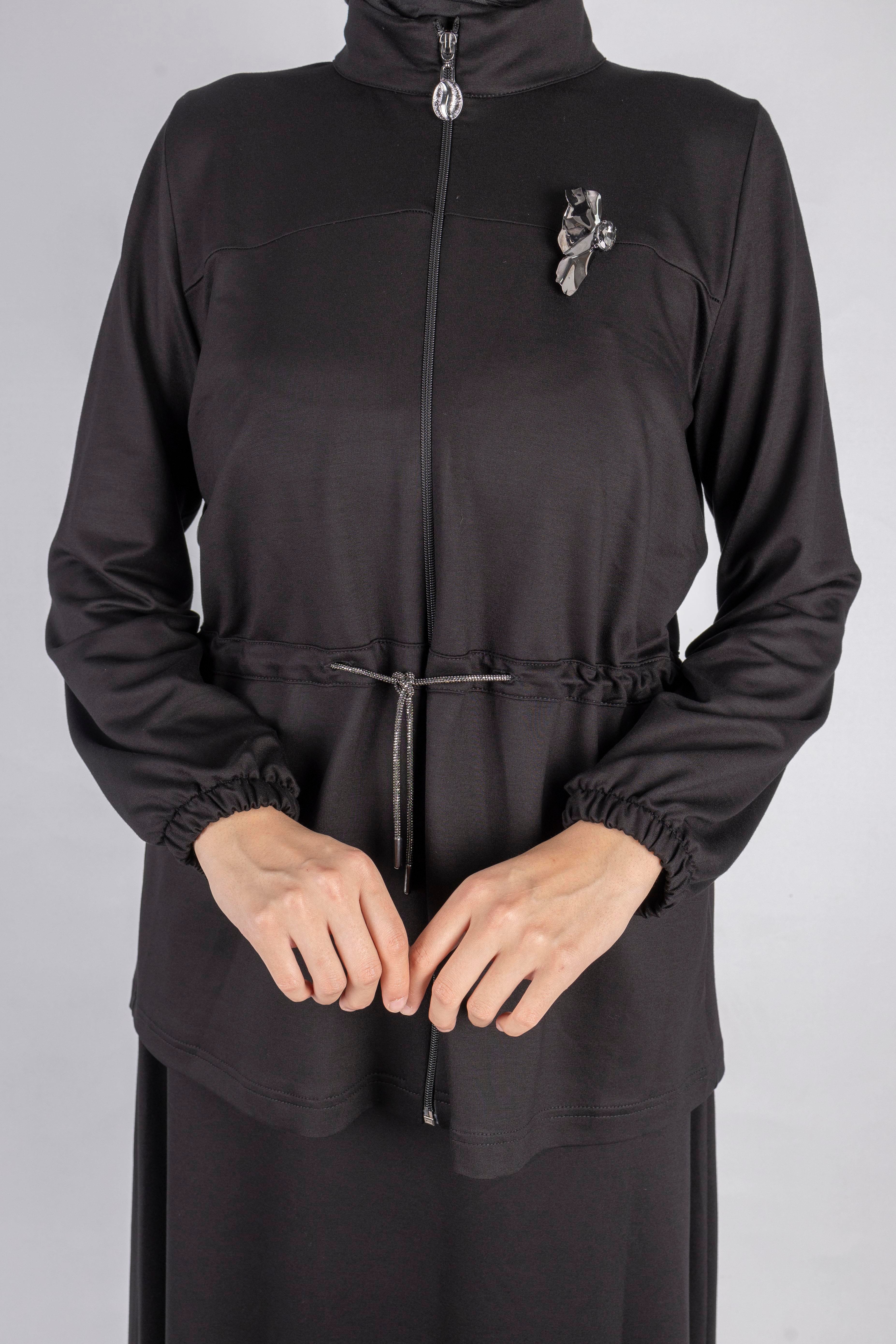 Fermuarlı Beli Bağcıklı Kap Siyah OTW005