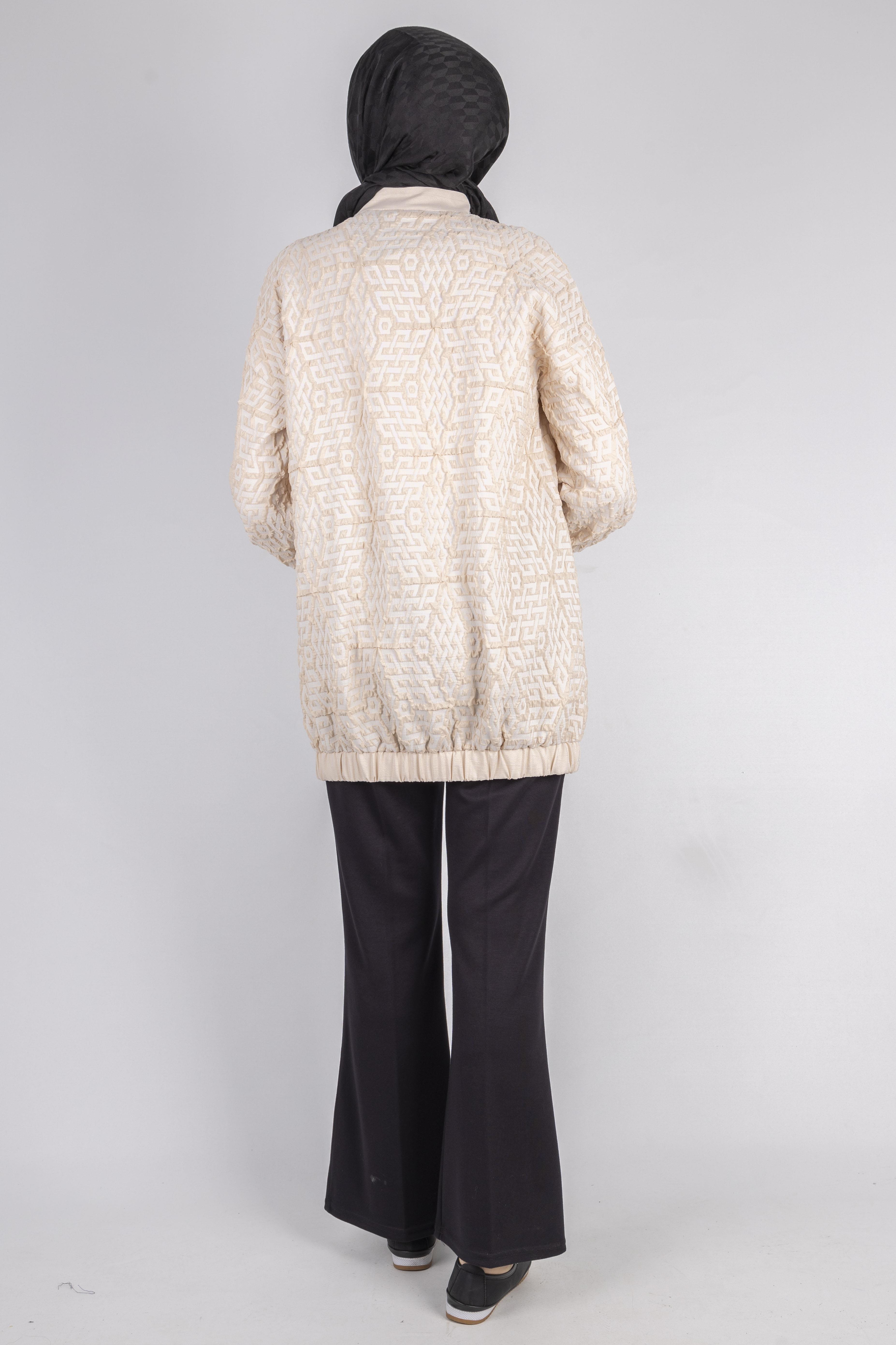 Fermuarlı Lastik Paça Dokulu Tesettür Spor Ceket Bej OTW1158