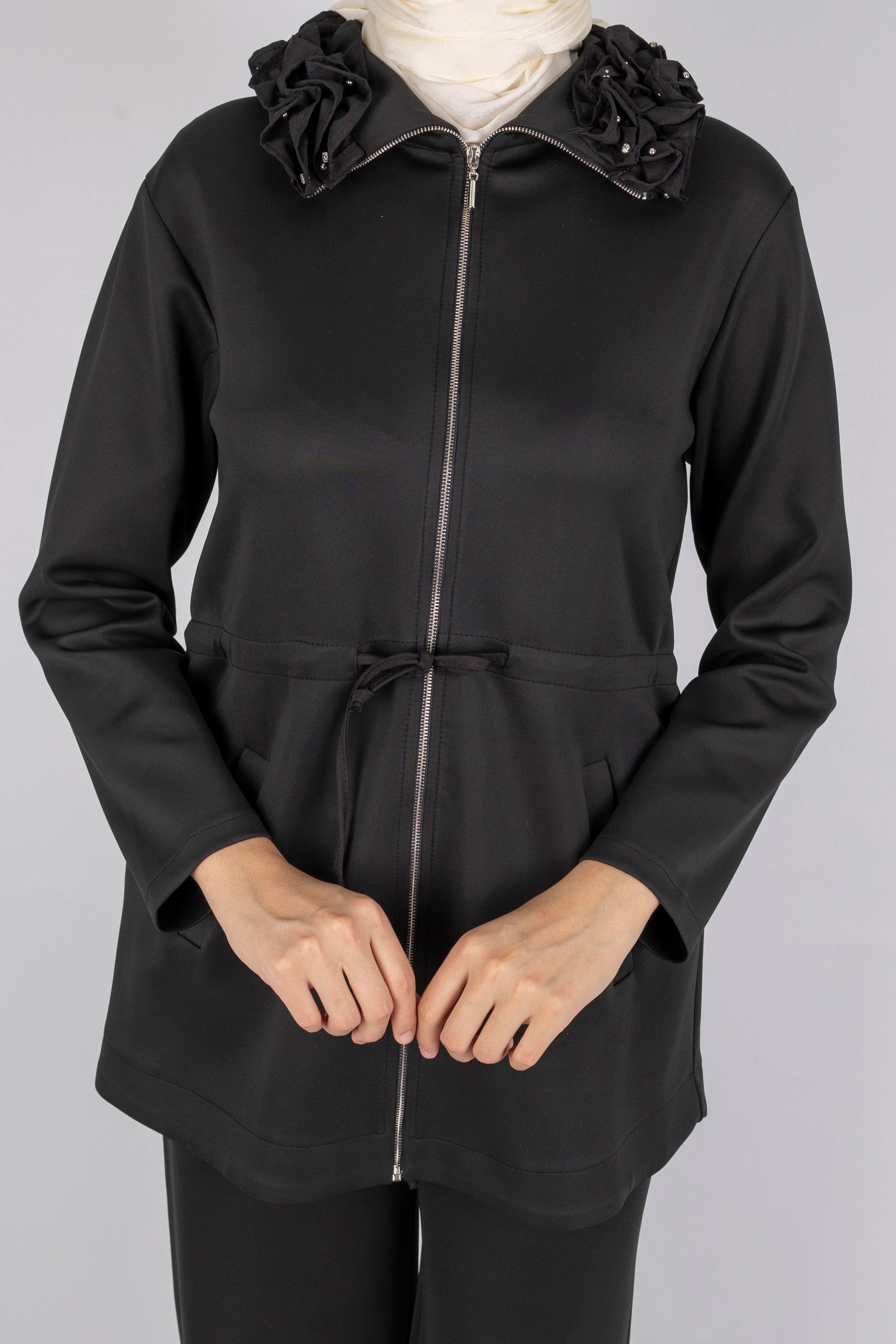 Fırfır Yaka Detaylı Pantolonlu Takım Siyah OTW8565