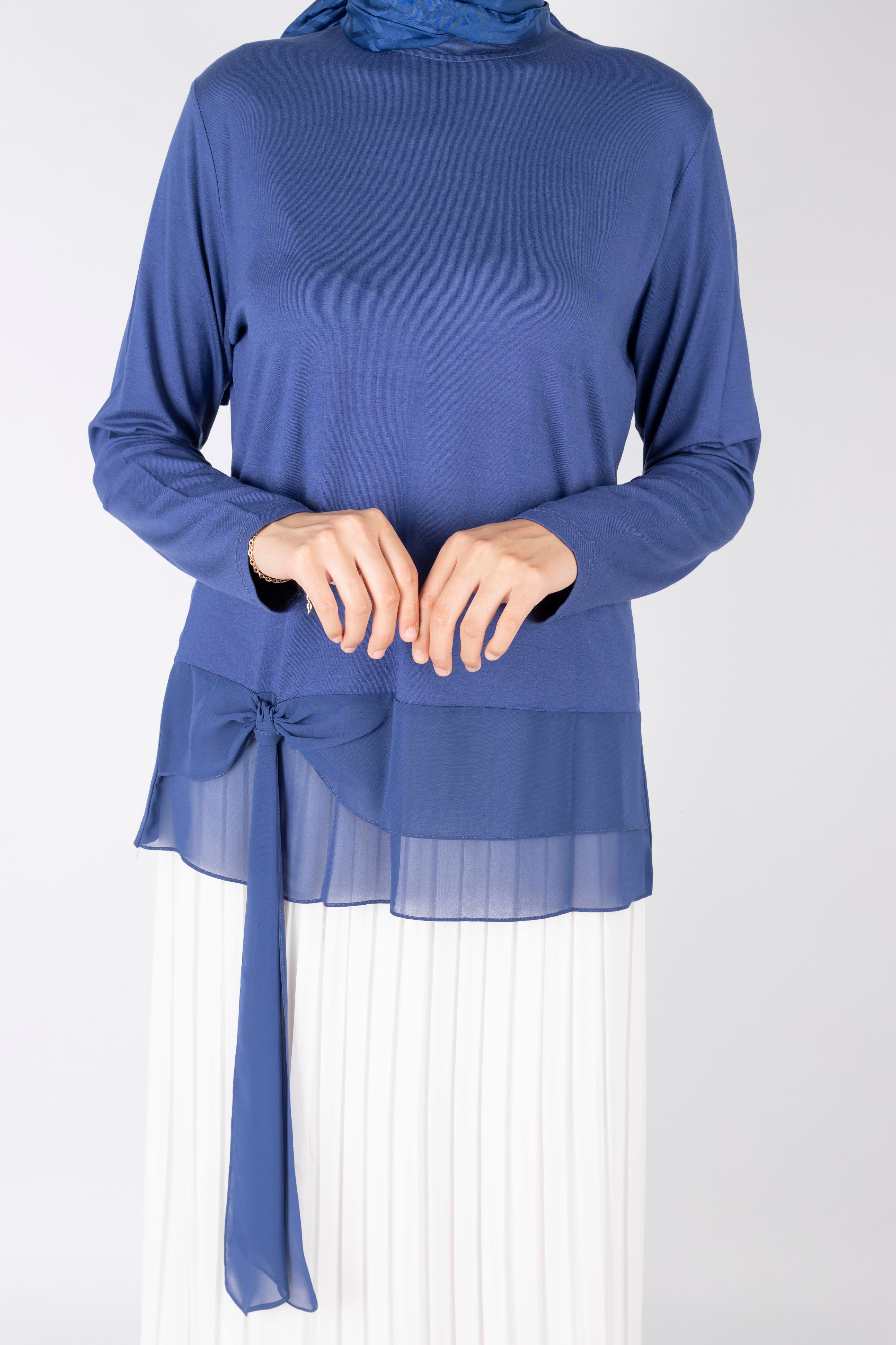 Fiyonklu Penye Tunik İndigo OTW457