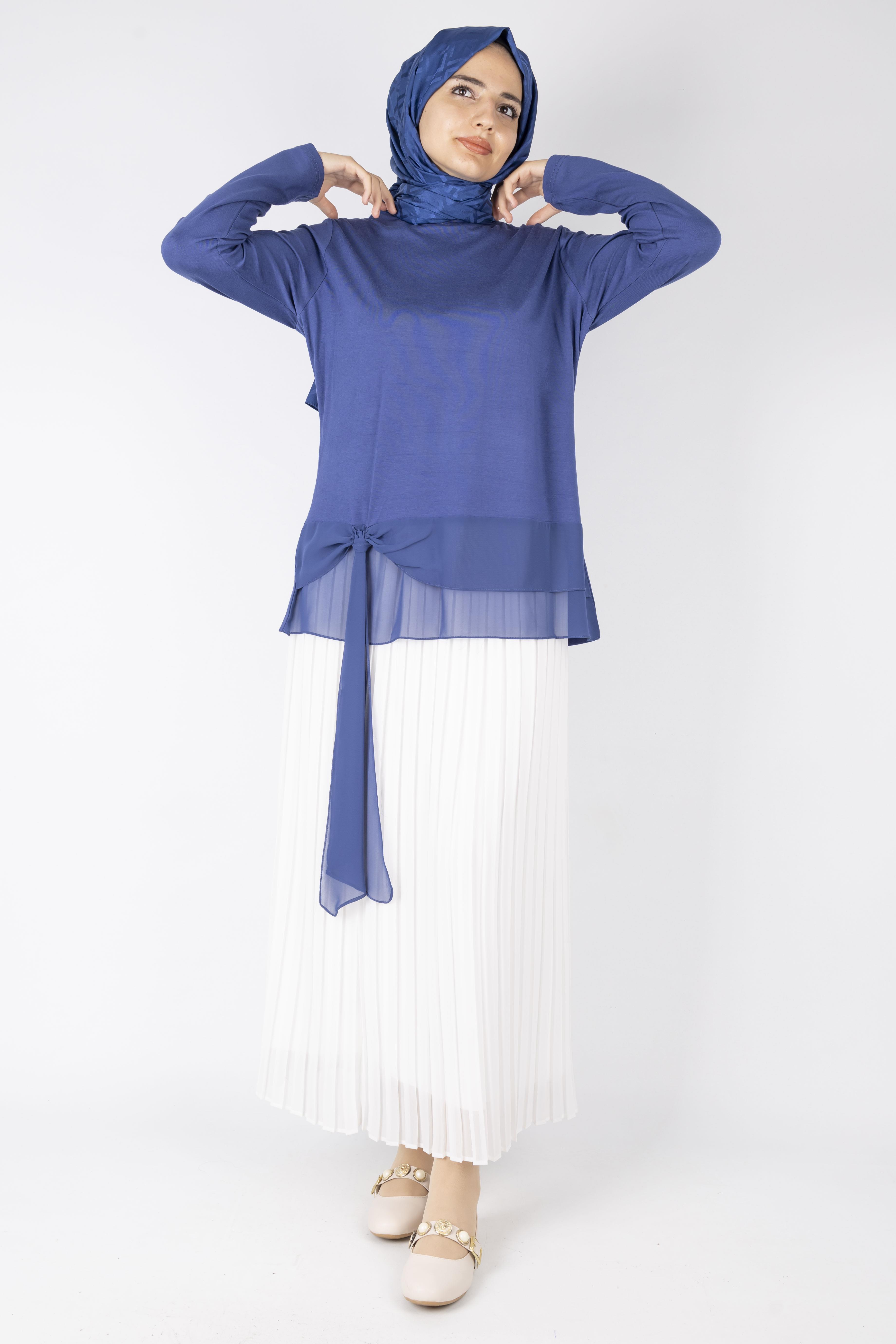 Fiyonklu Penye Tunik İndigo OTW457