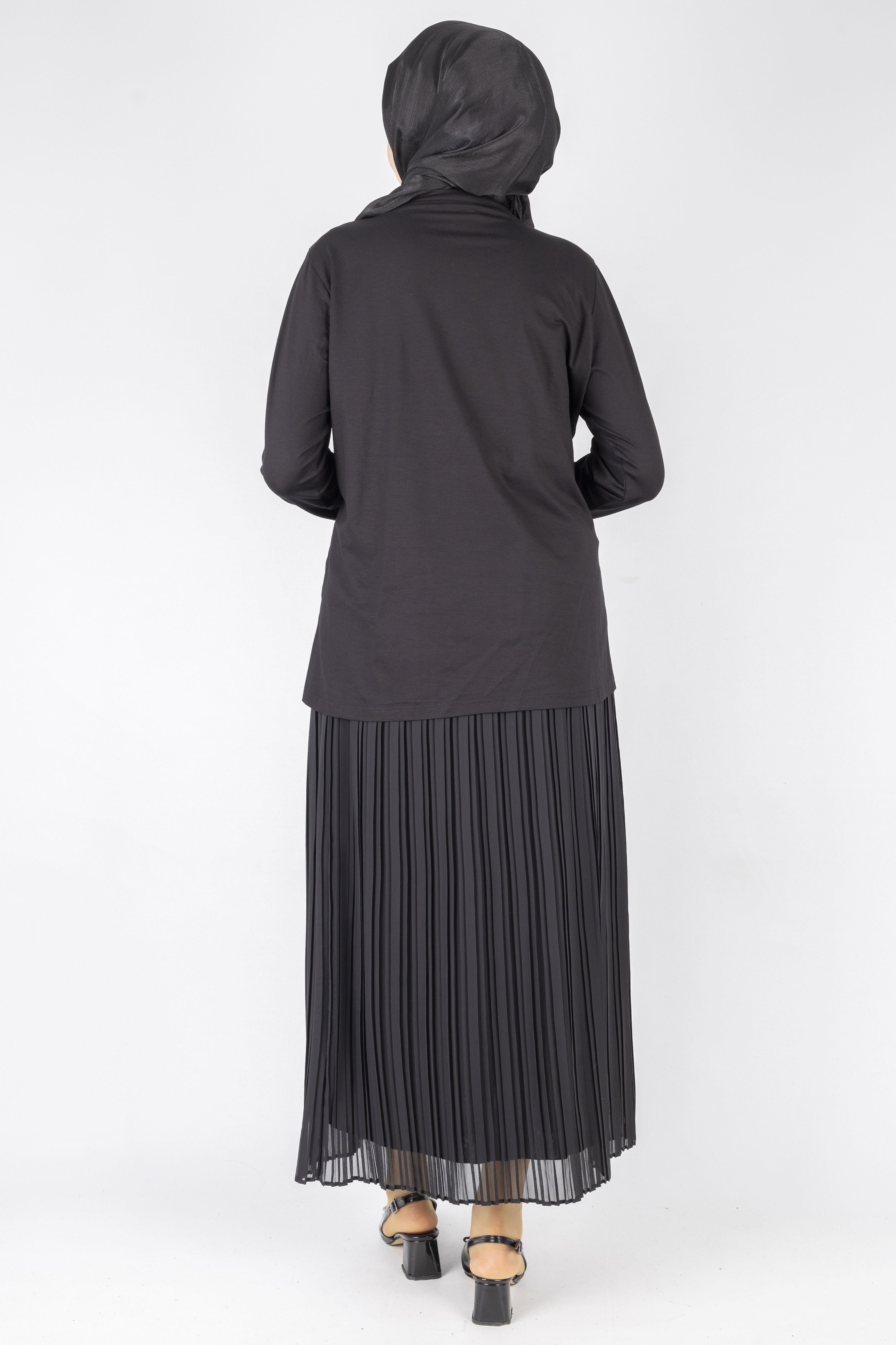 Fiyonklu Penye Tunik Siyah OTW457