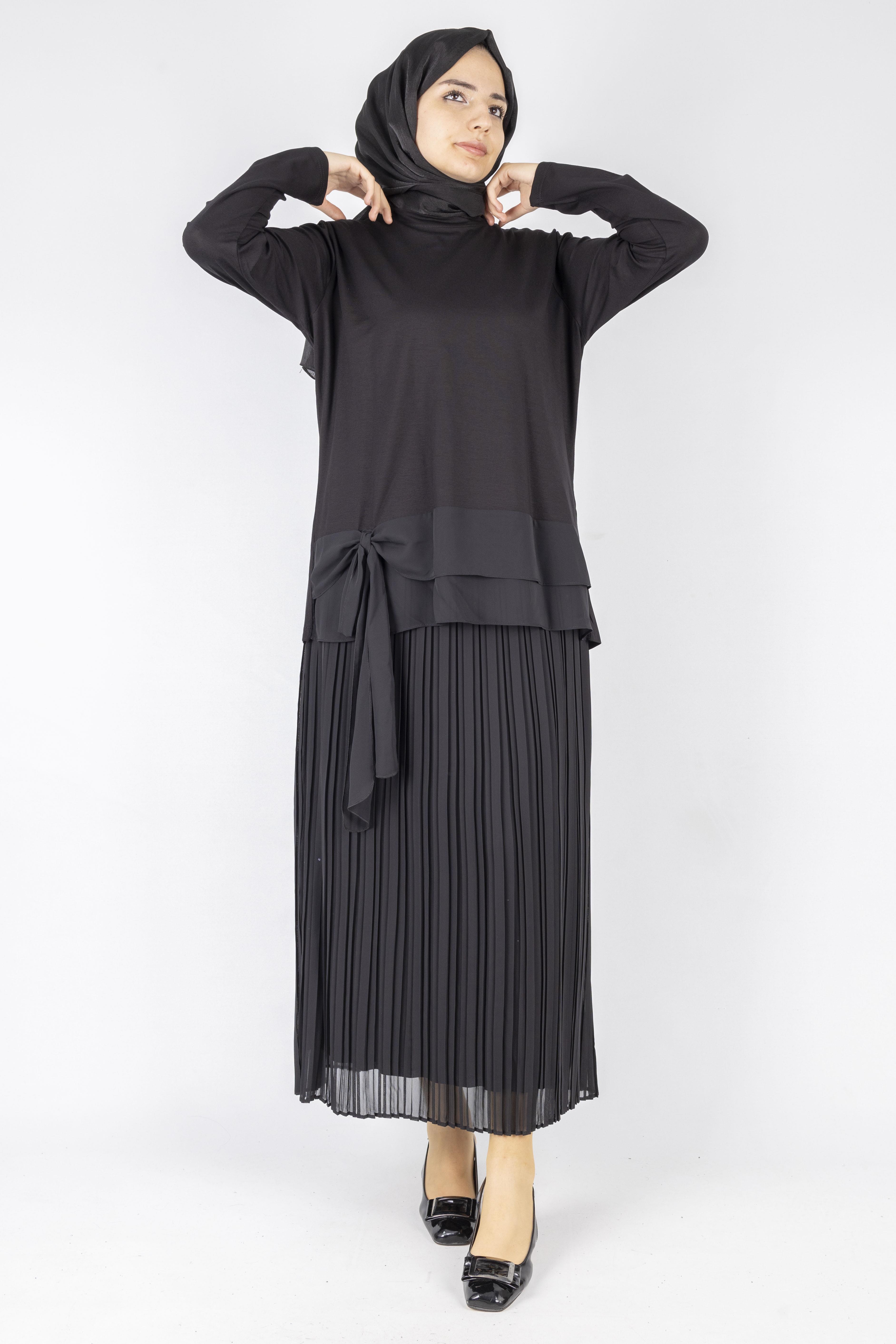 Fiyonklu Penye Tunik Siyah OTW457