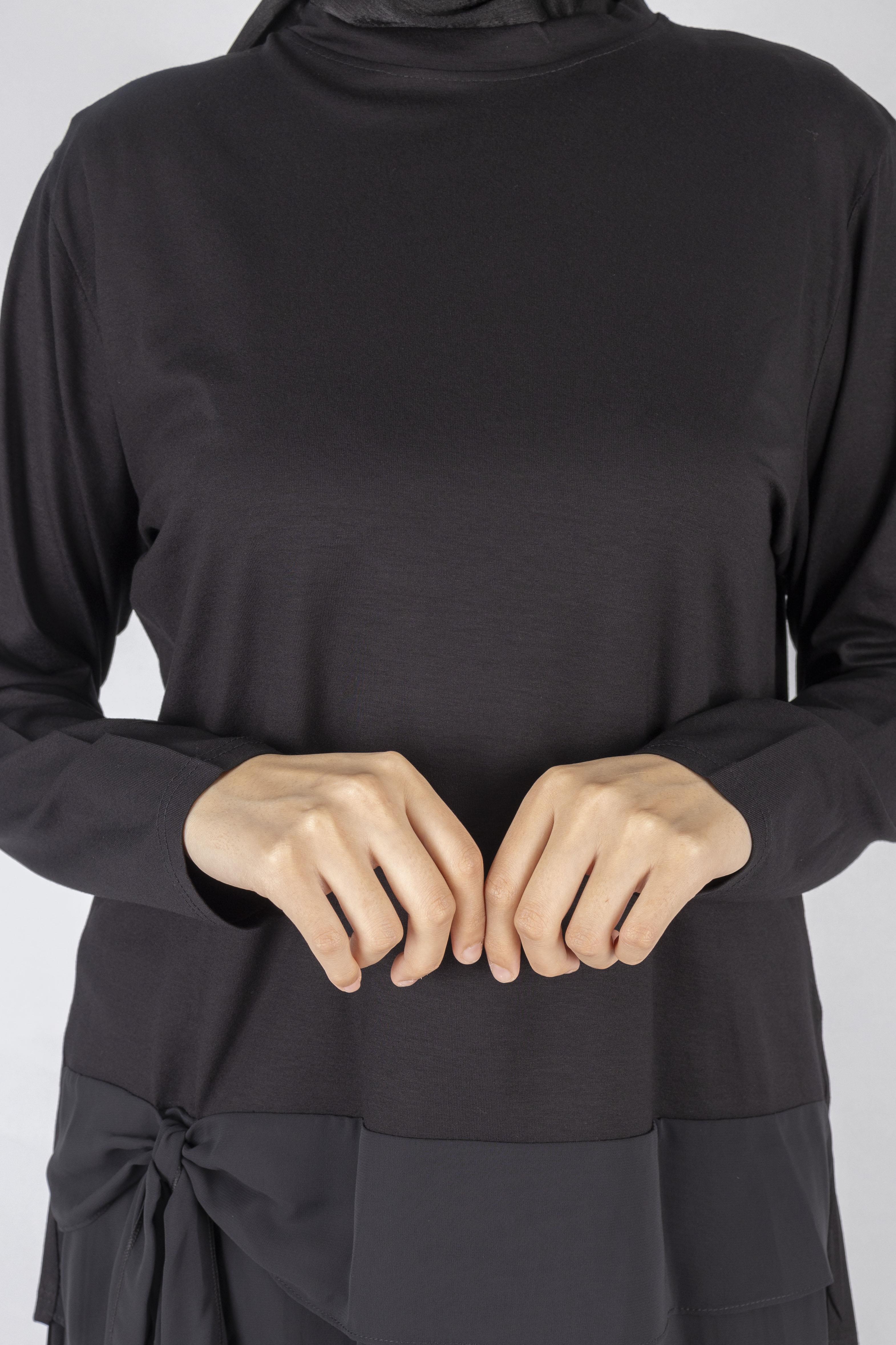 Fiyonklu Penye Tunik Siyah OTW457