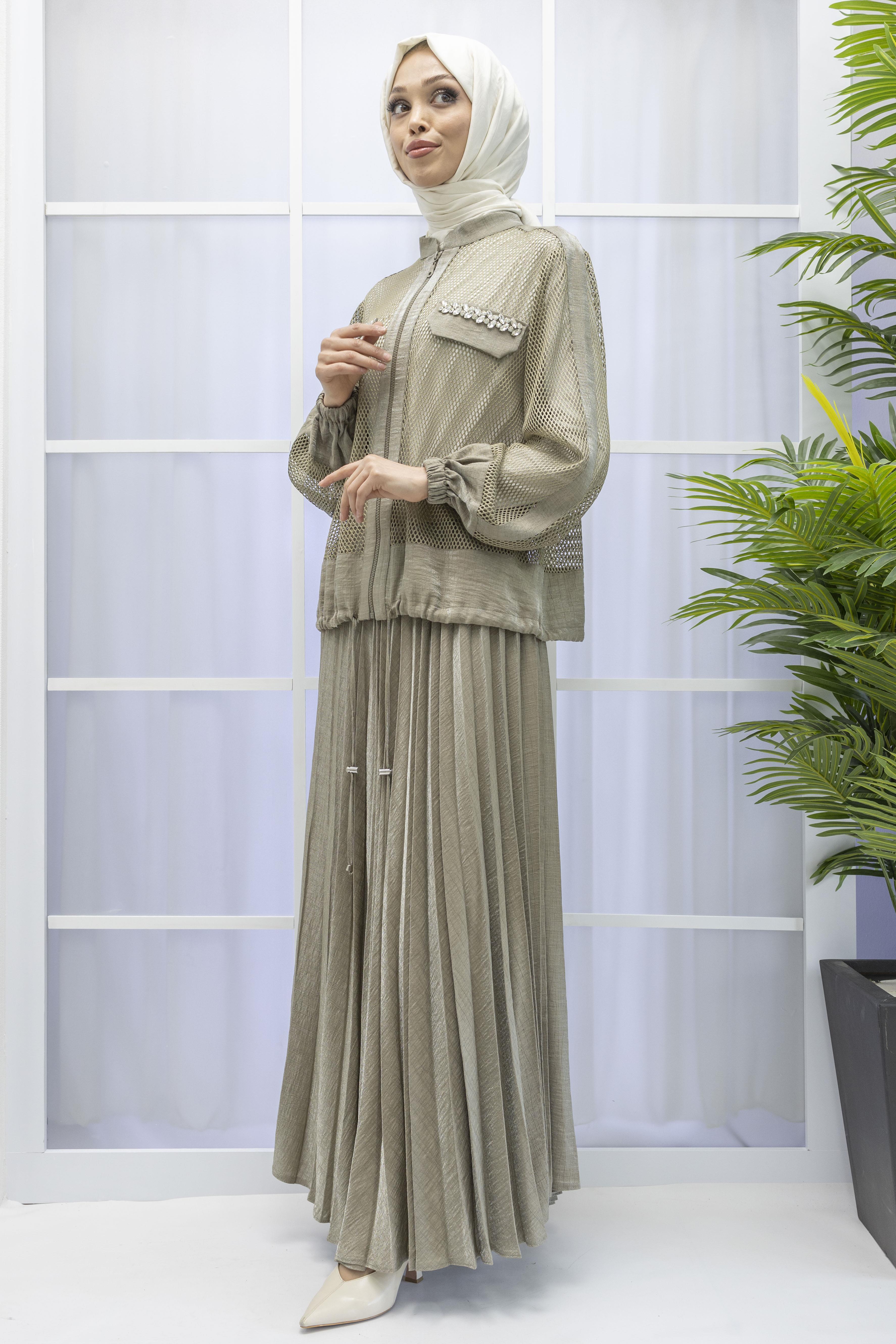 GAZELLA SATEN TASARIM ETEKLİ TAKIM Yeşil OTW44906