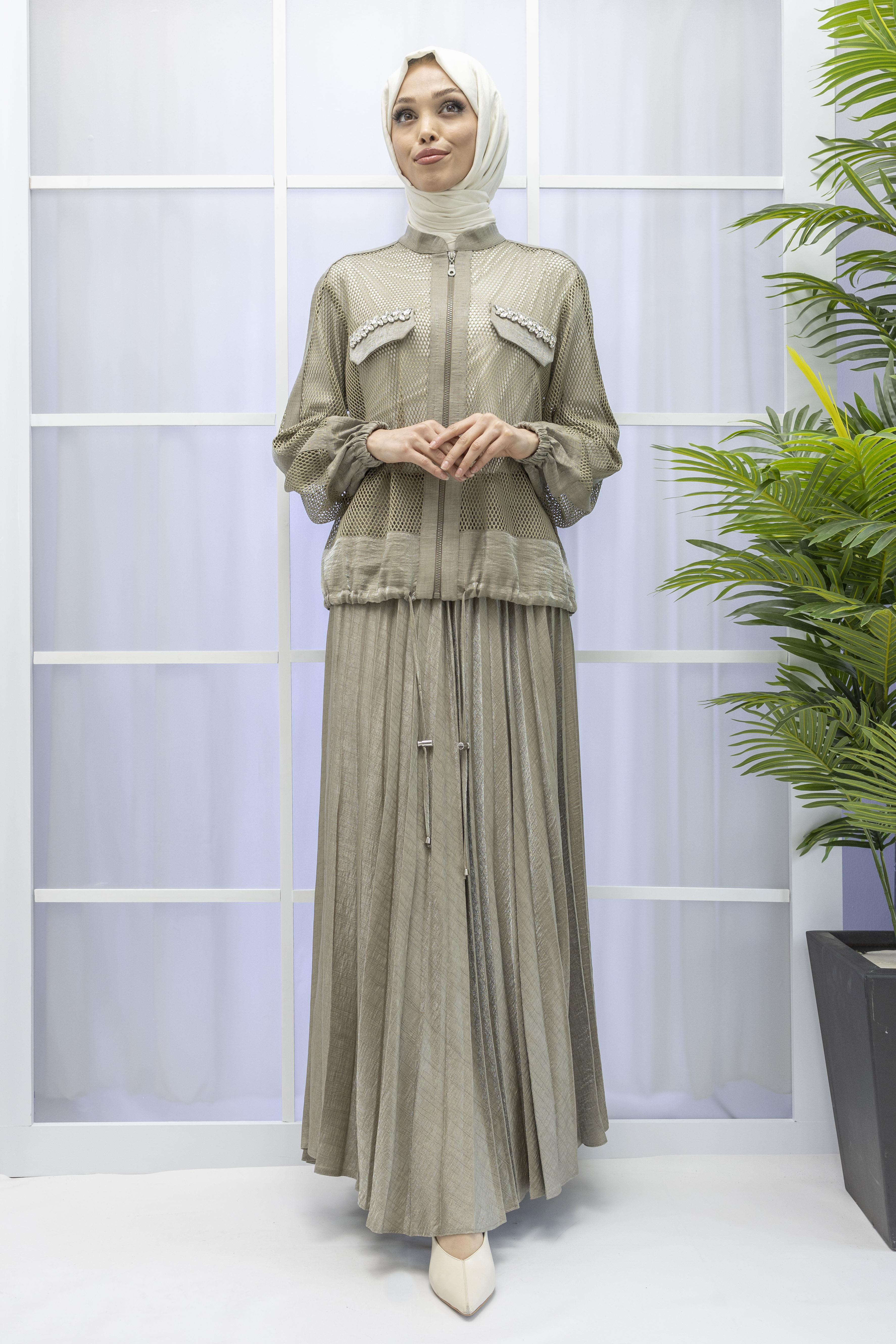 GAZELLA SATEN TASARIM ETEKLİ TAKIM Yeşil OTW44906