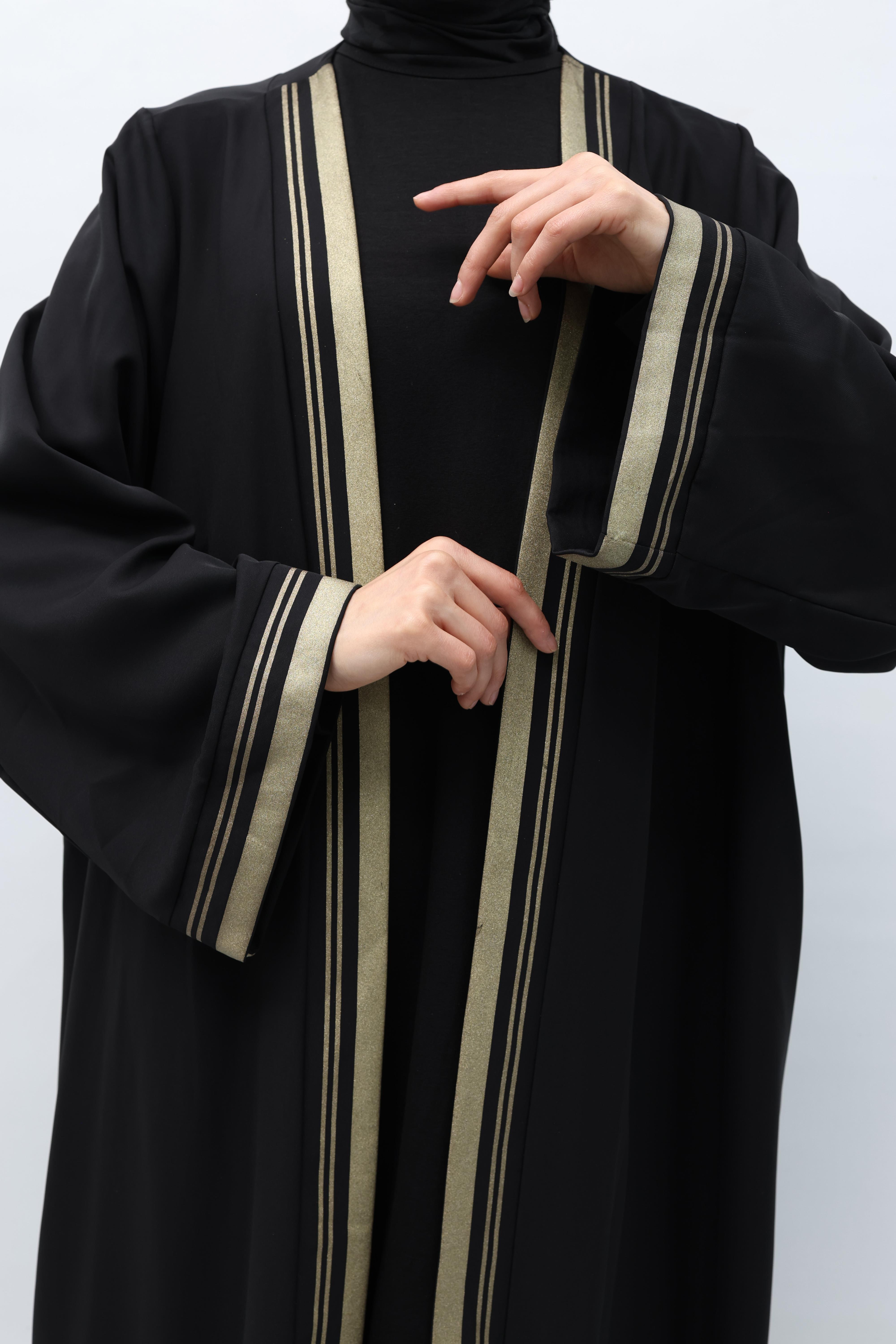 Gold Baskı Şık Abaya Siyah OTW347