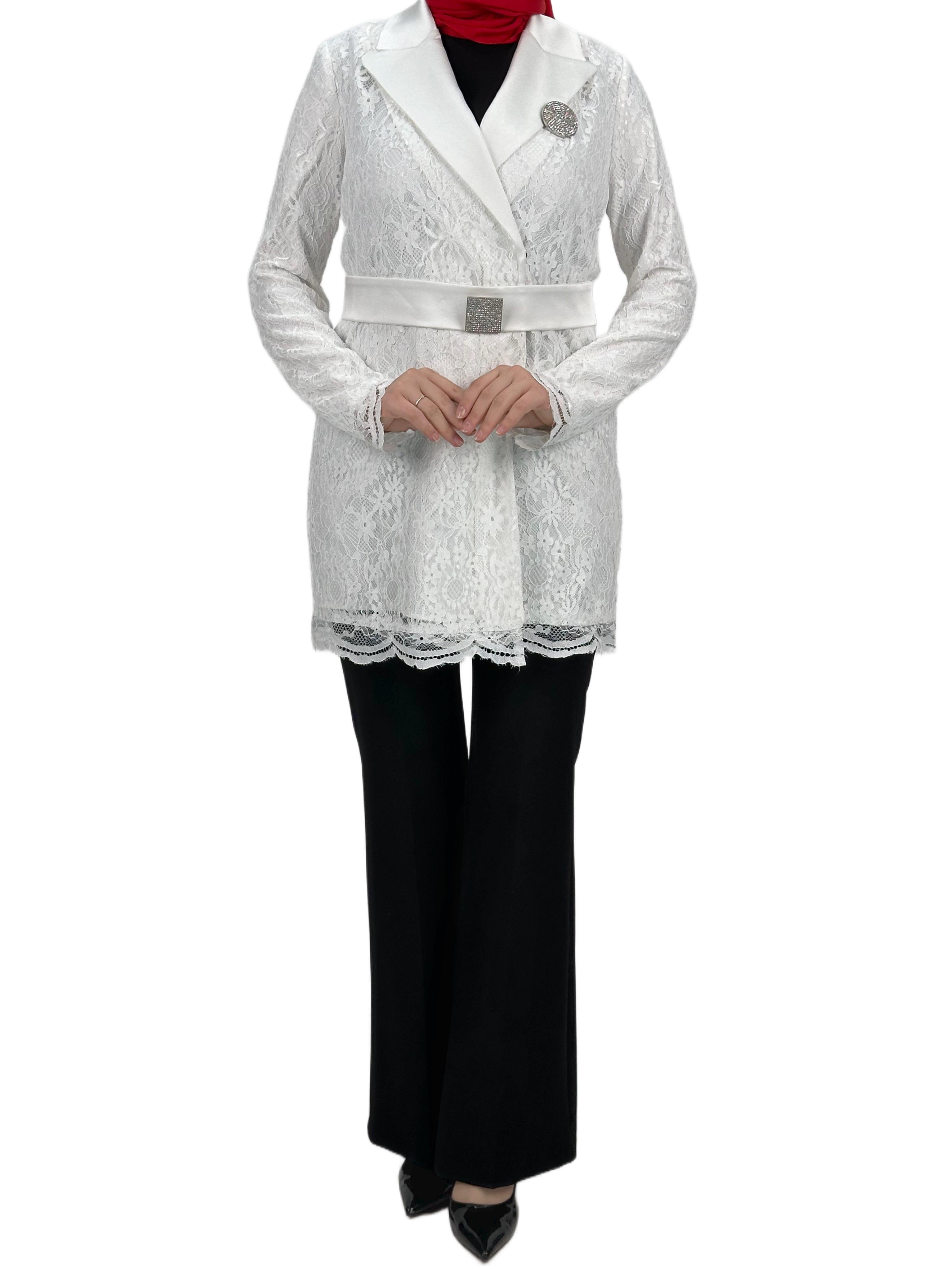 Güpürlü Blazer Ceket Ekru OTW1099