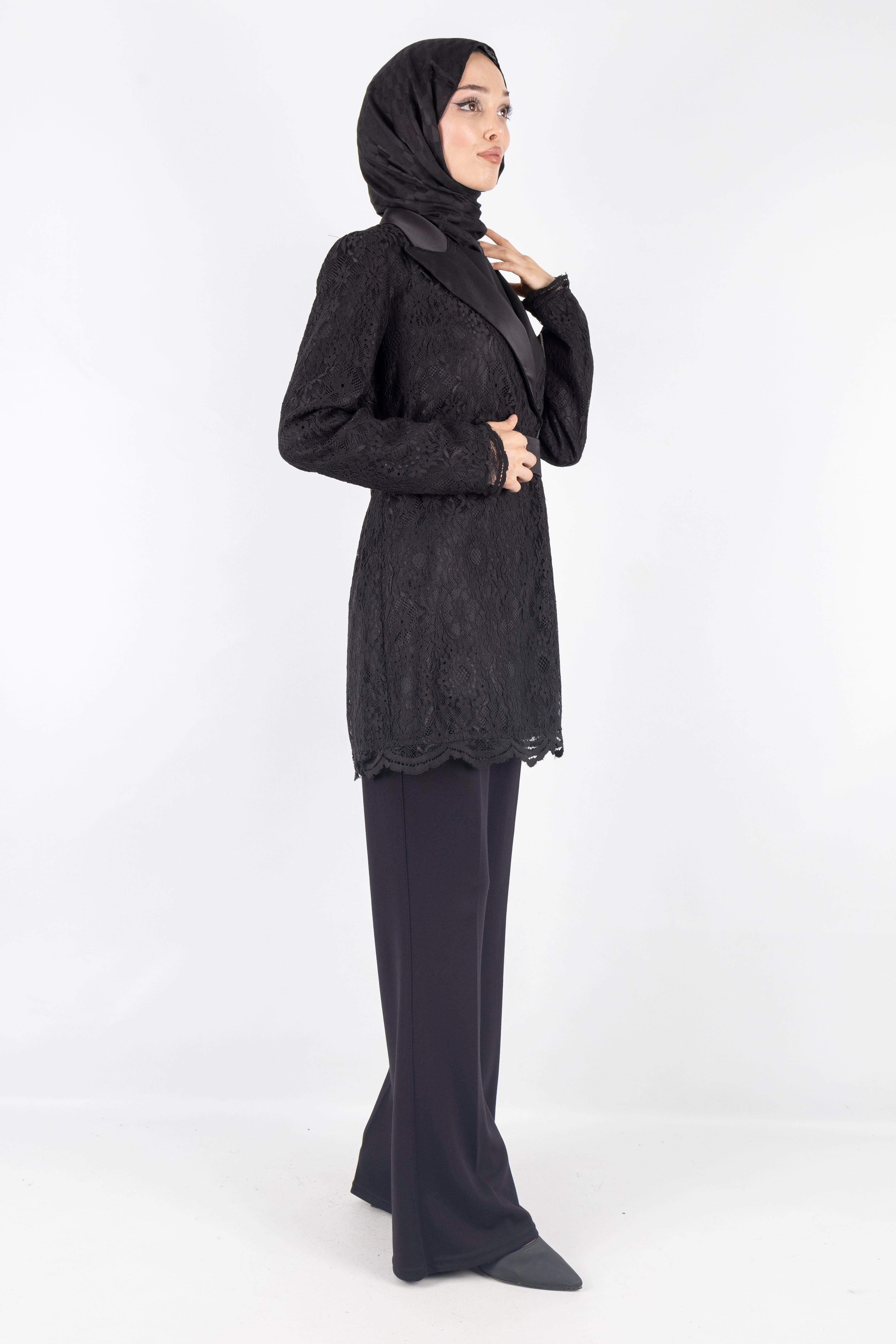 Güpürlü Blazer Ceket Siyah OTW1099