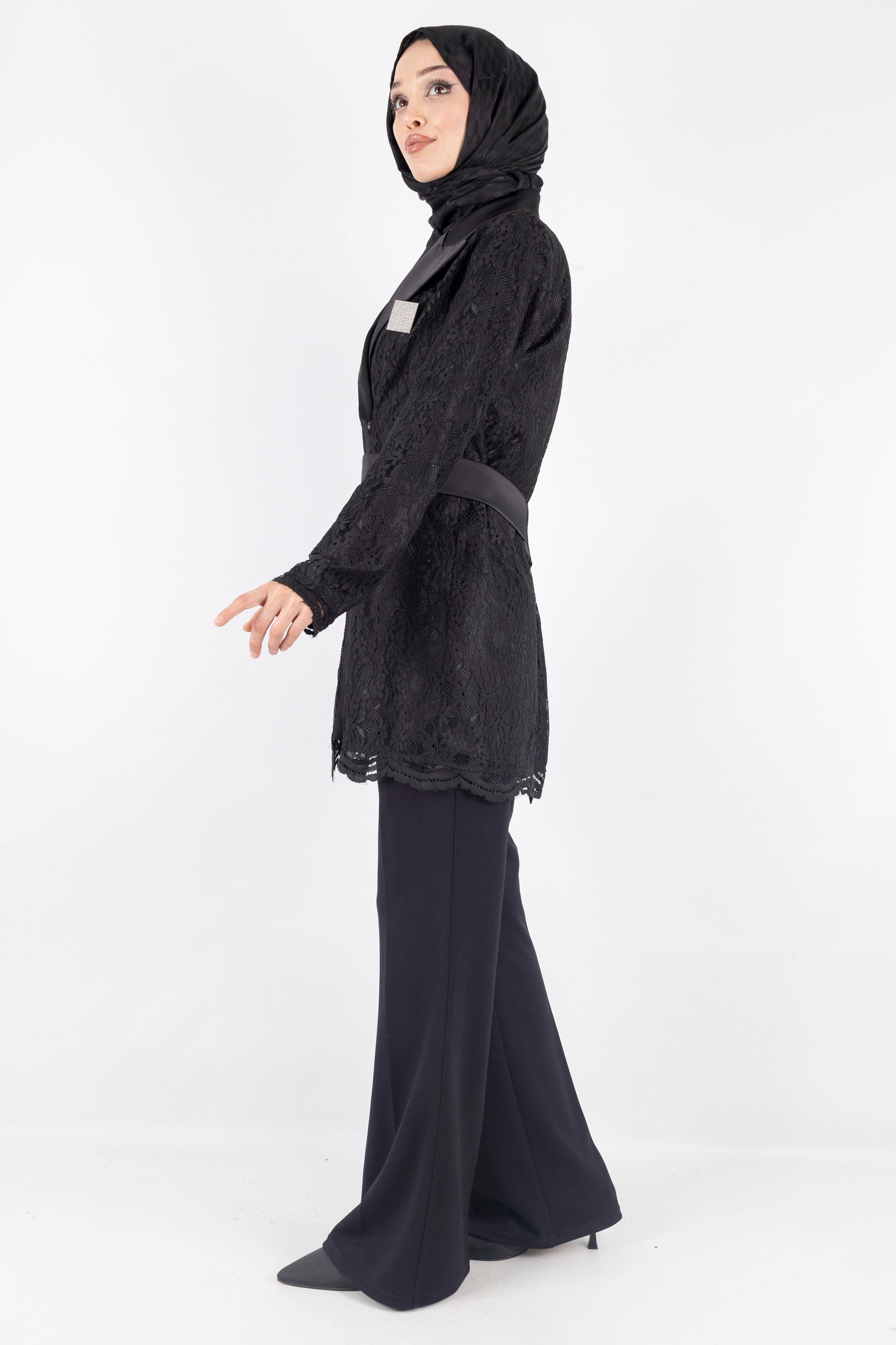 Güpürlü Blazer Ceket Siyah OTW1099