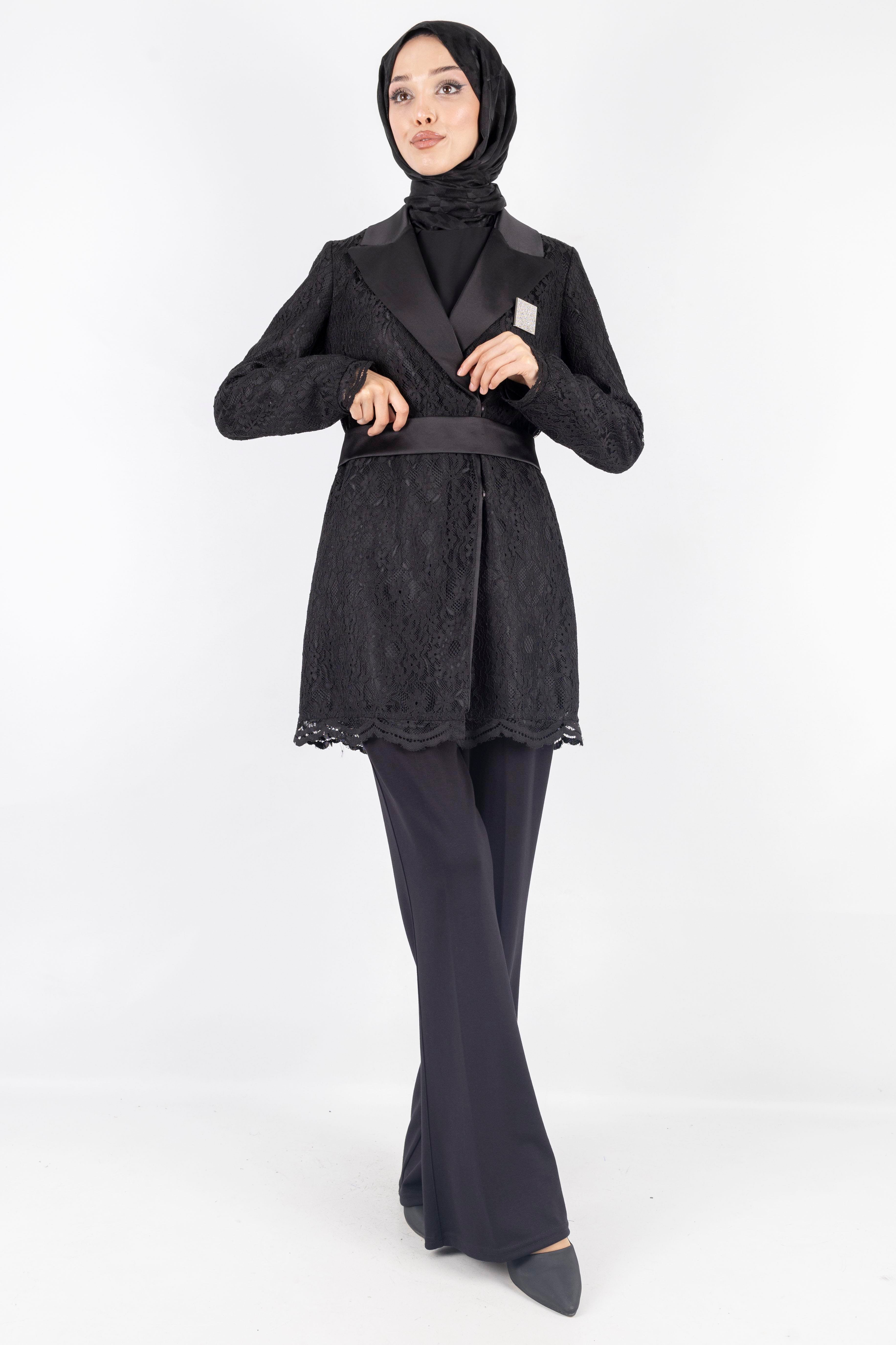 Güpürlü Blazer Ceket Siyah OTW1099