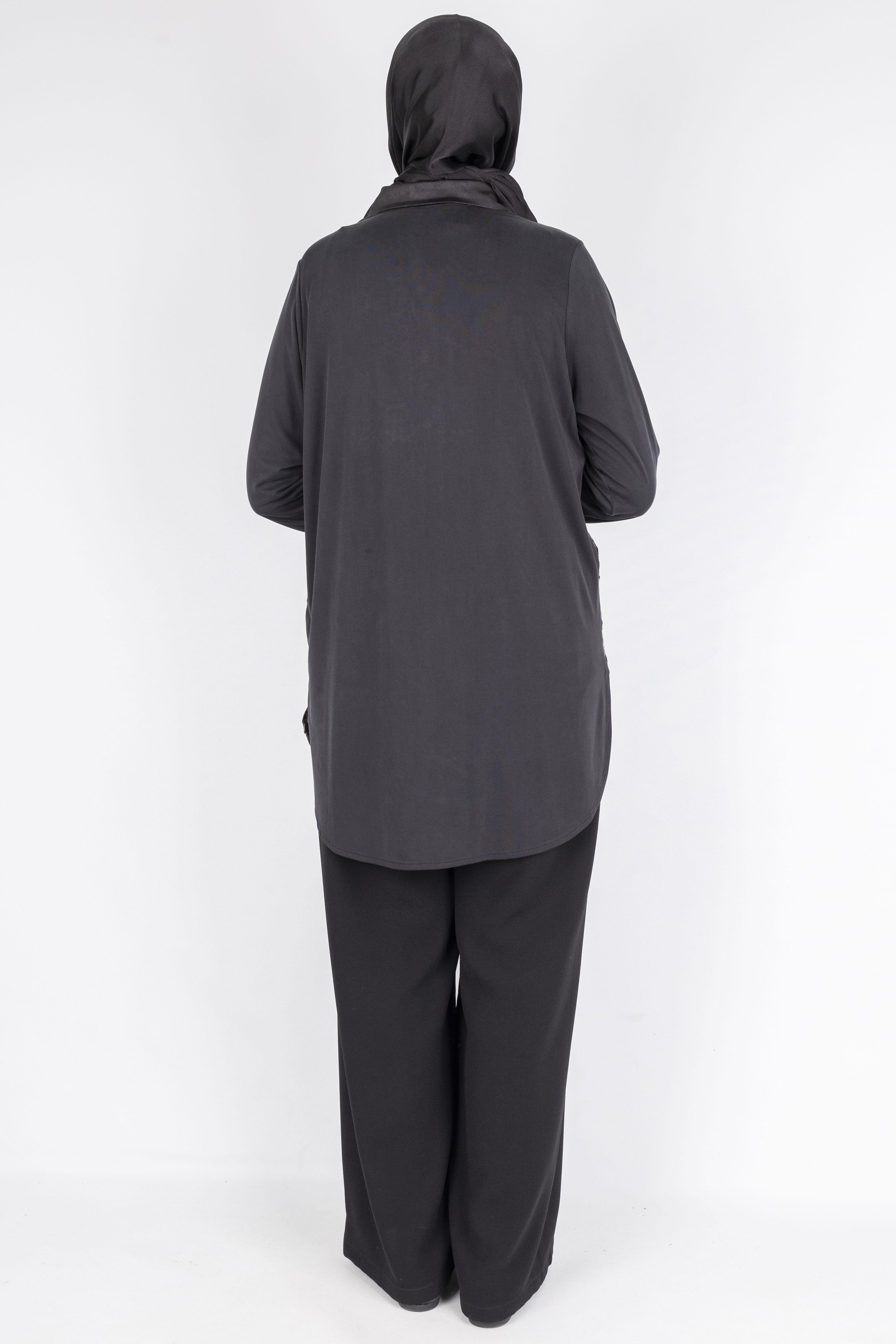 Gzll Gömlek OTW45405 Leopar Desenli Düğmeli Tunik Gömlek Siyah 45405