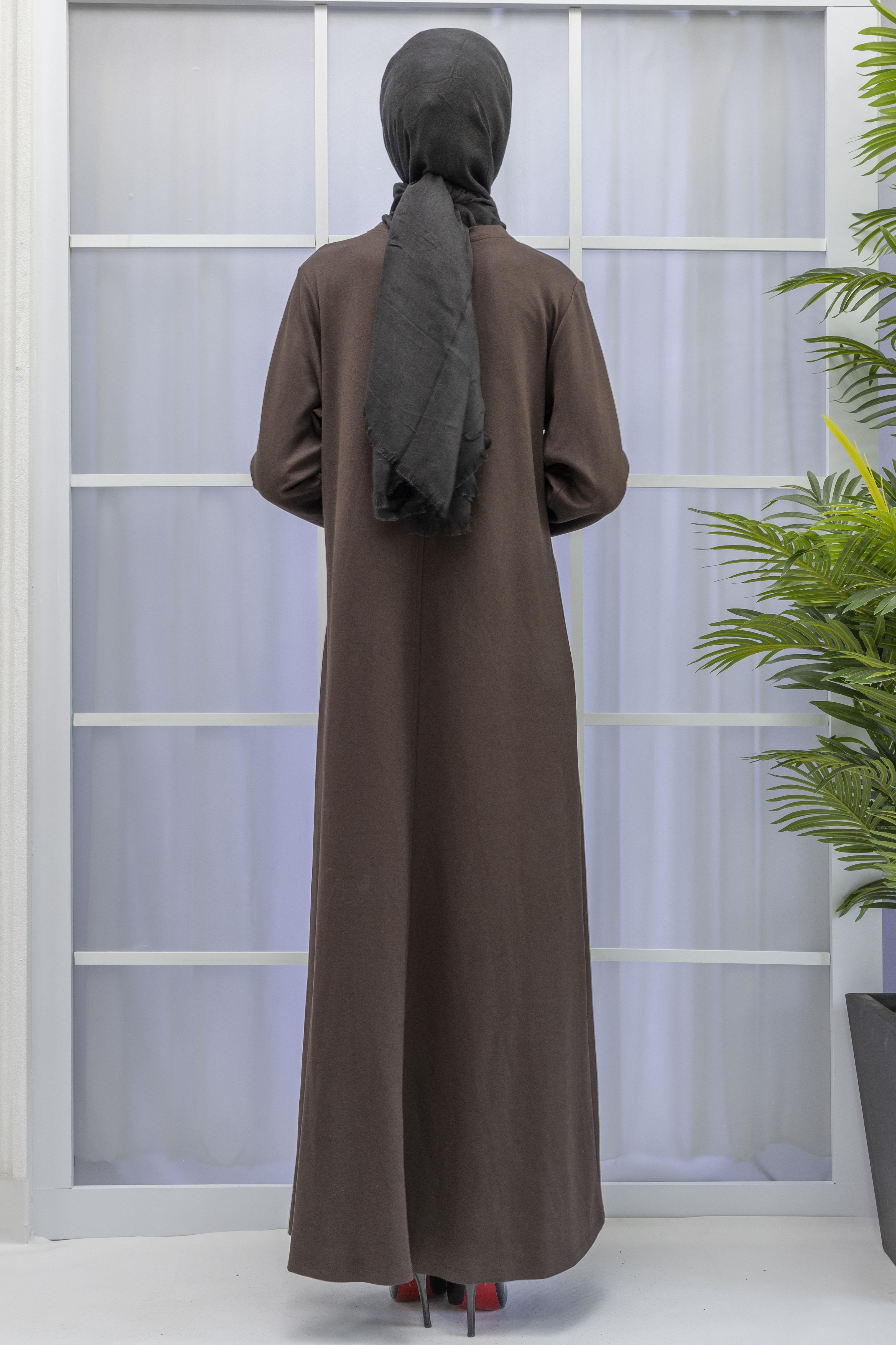 İKİ İPLİK PENYE ÇIMALI ELBİSE Kahve OTW767