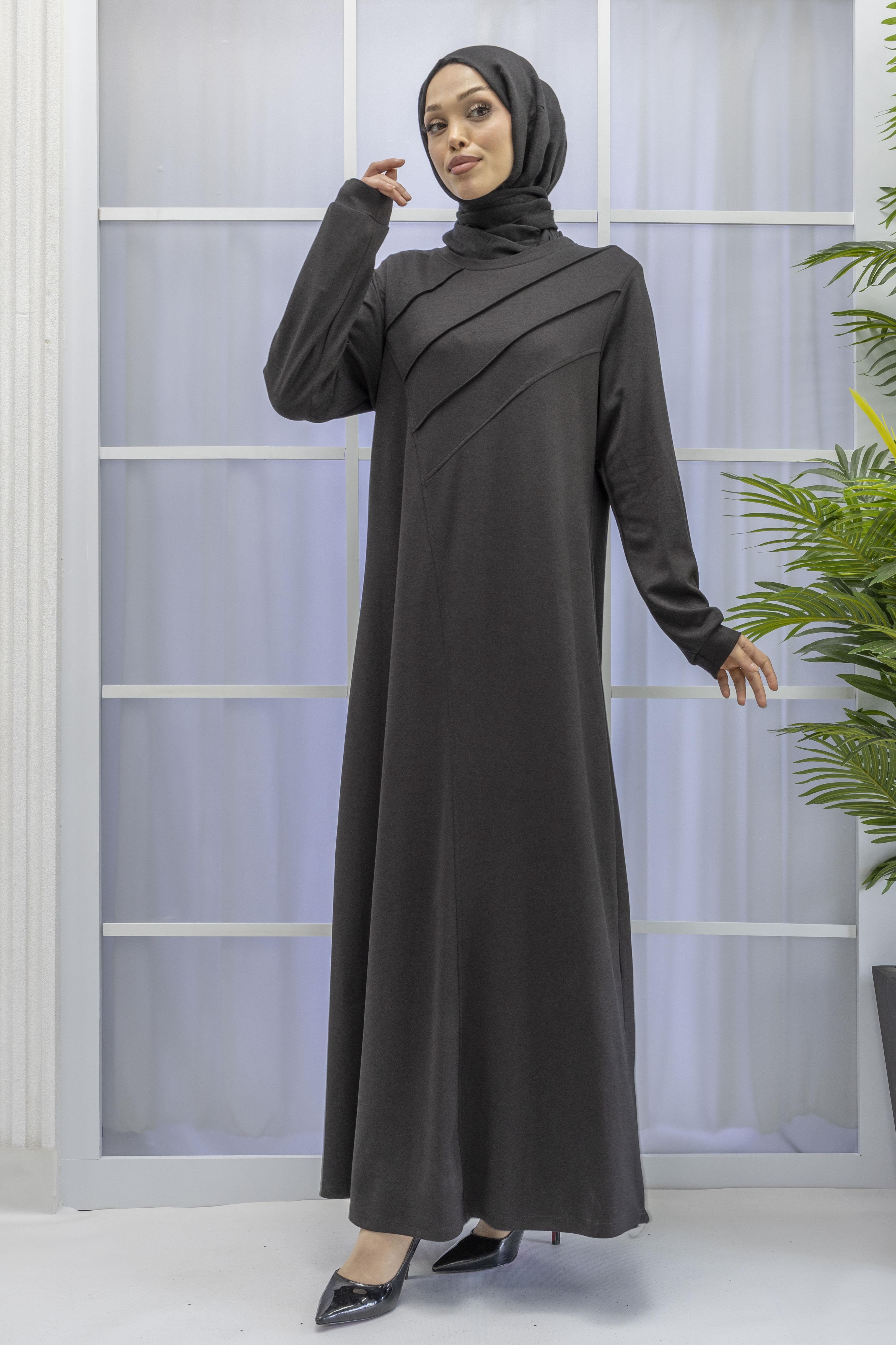 İKİ İPLİK PENYE ÇIMALI ELBİSE Siyah OTW767