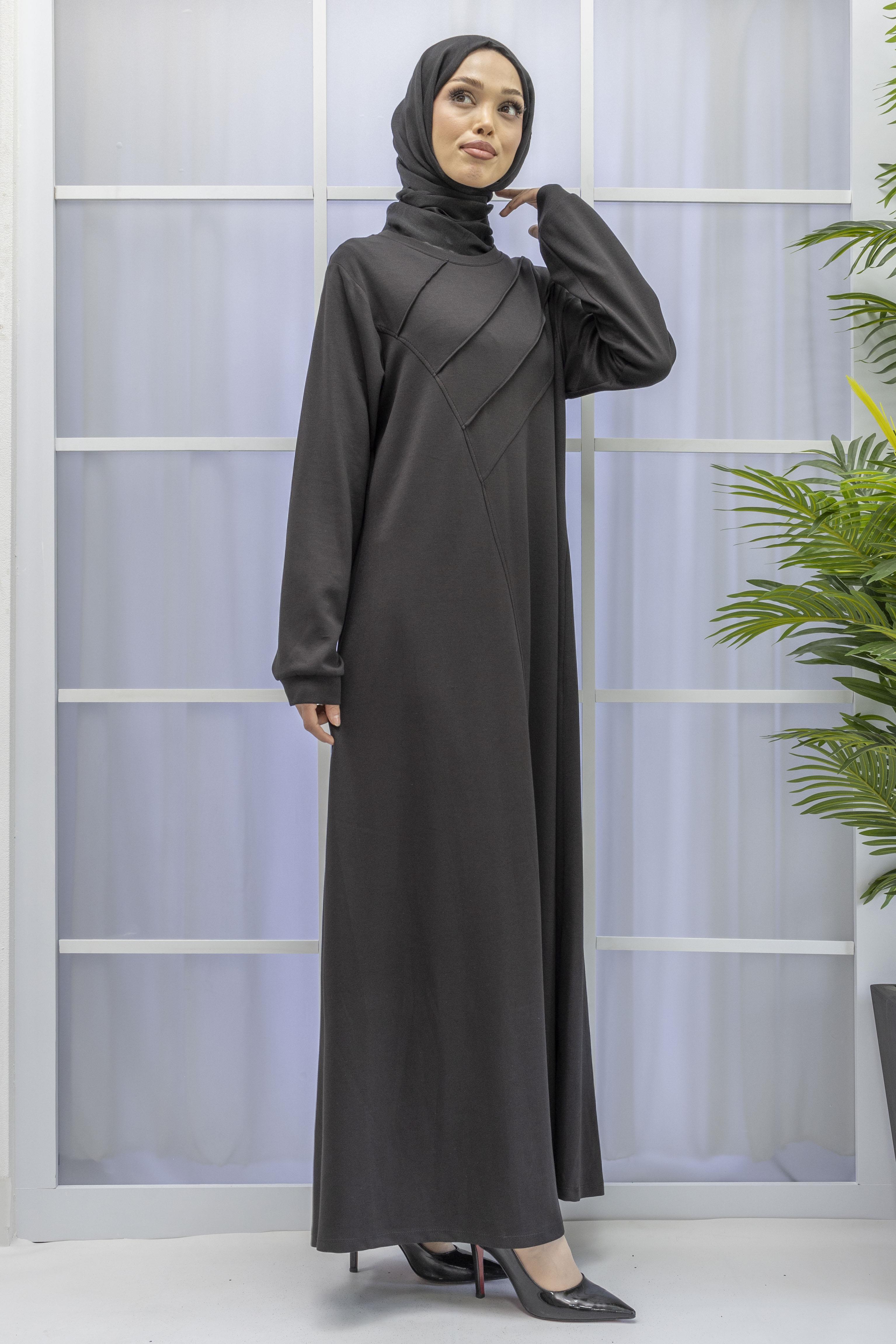 İKİ İPLİK PENYE ÇIMALI ELBİSE Siyah OTW767