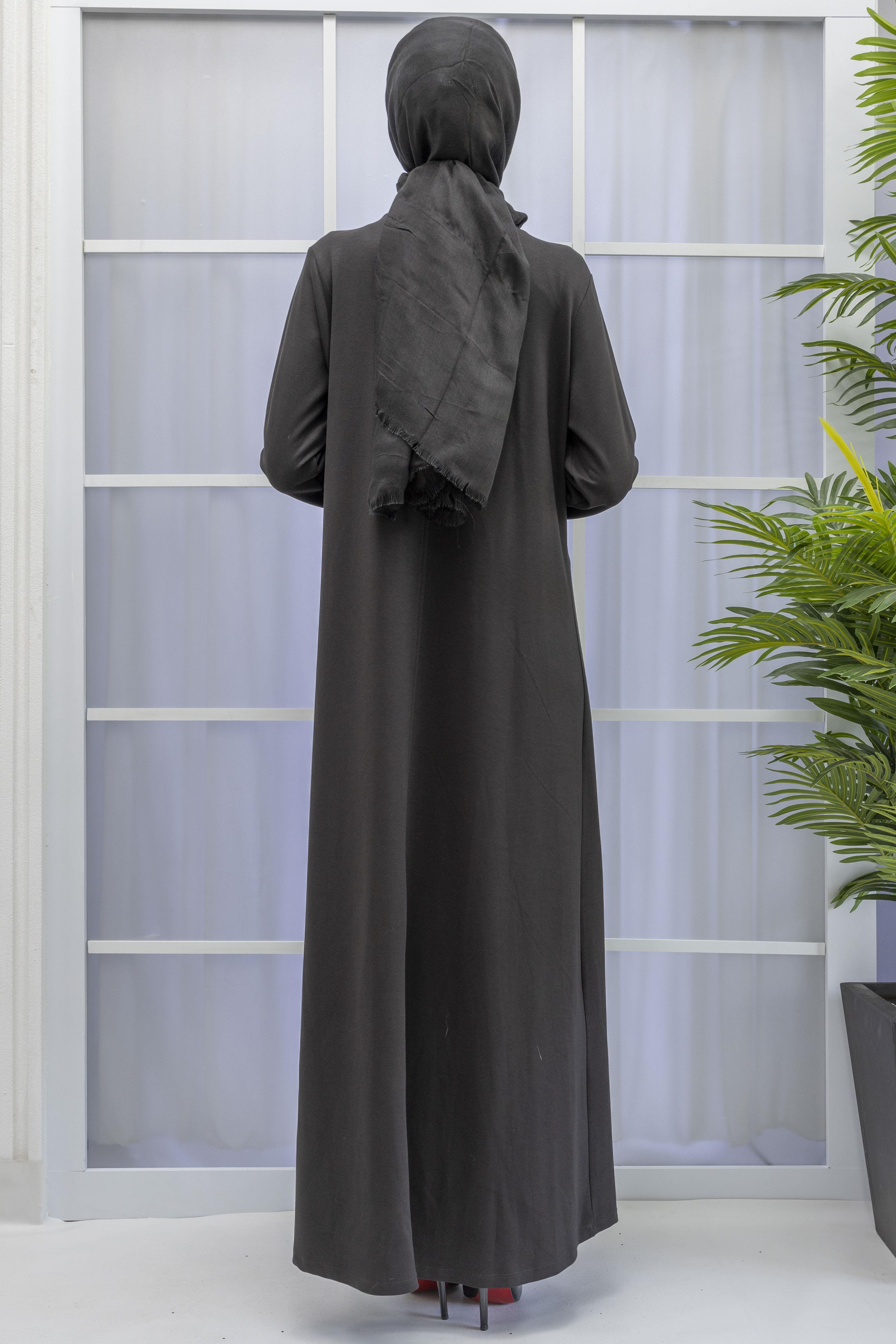 İKİ İPLİK PENYE ÇIMALI ELBİSE Siyah OTW767