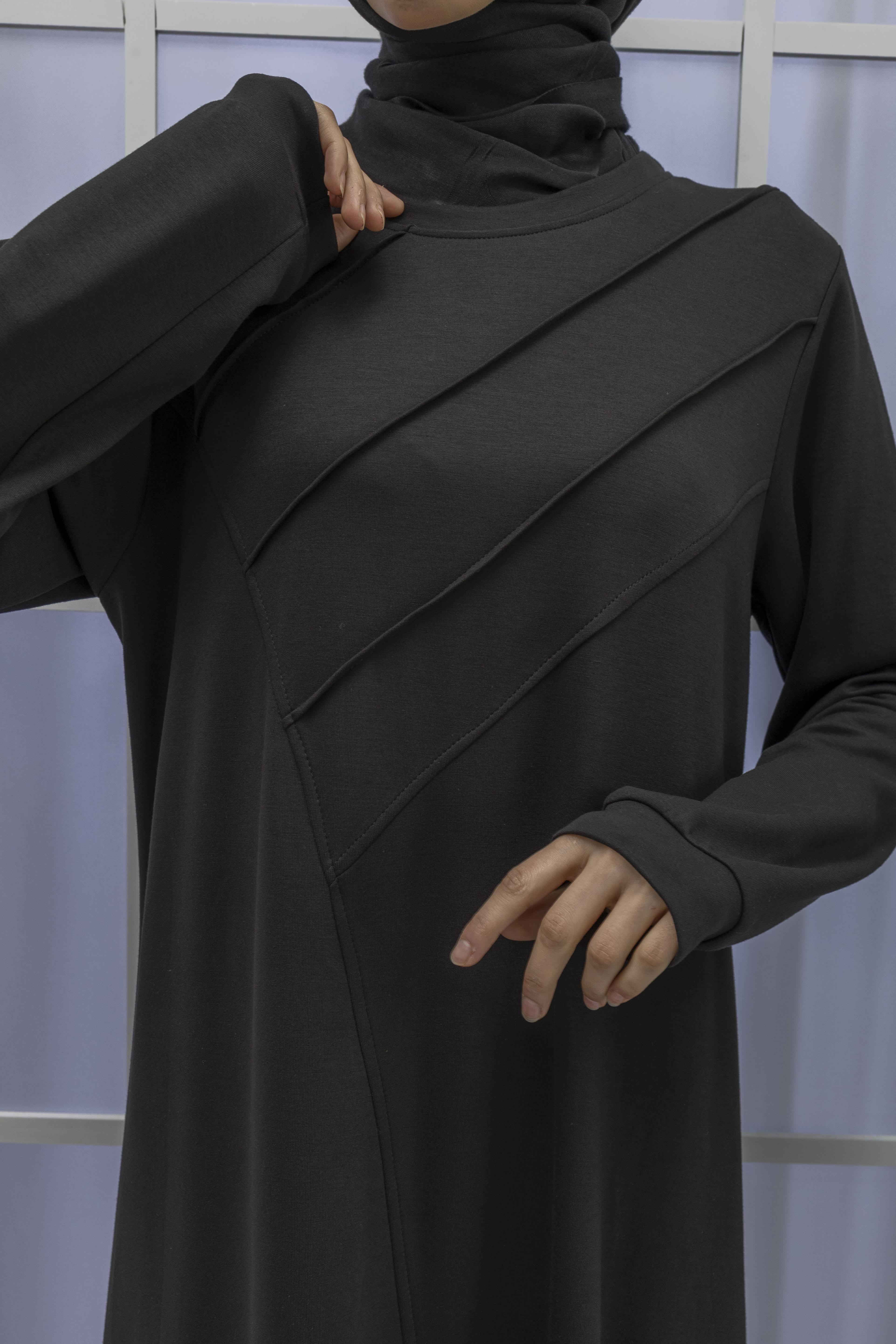 İKİ İPLİK PENYE ÇIMALI ELBİSE Siyah OTW767