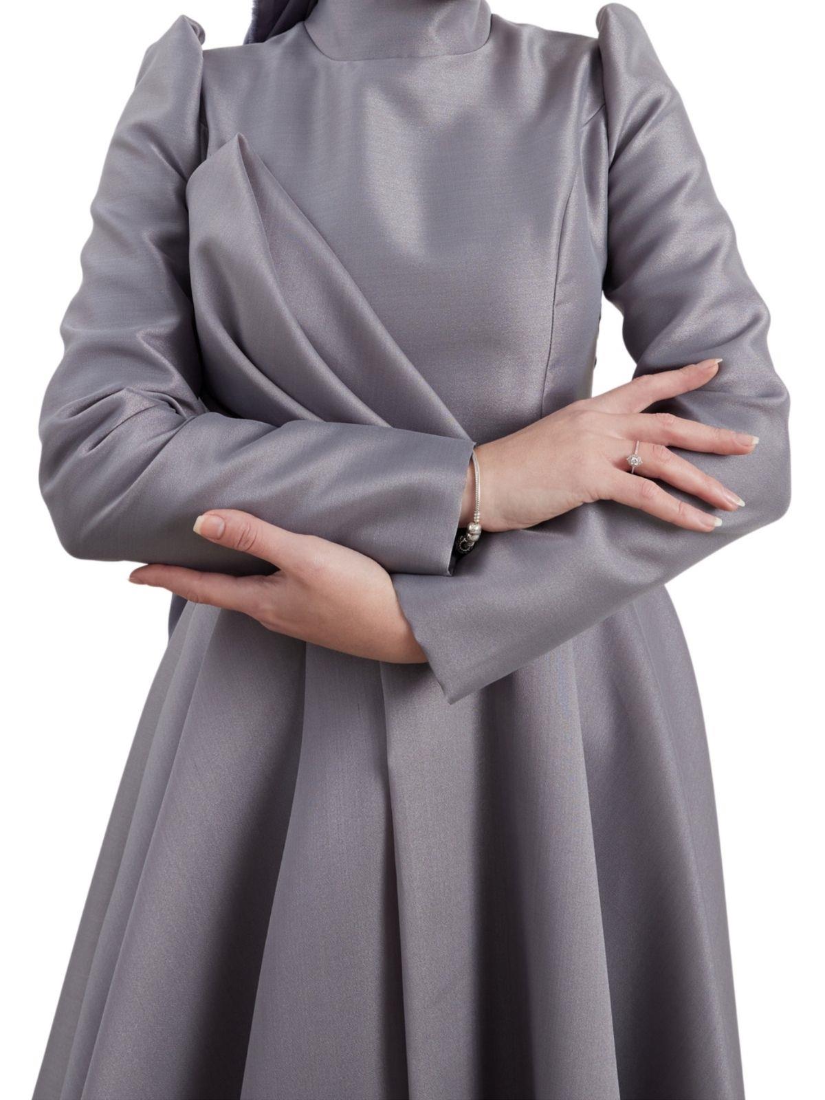 İnce Kemerli Abiye Elbise Gri OTW4547