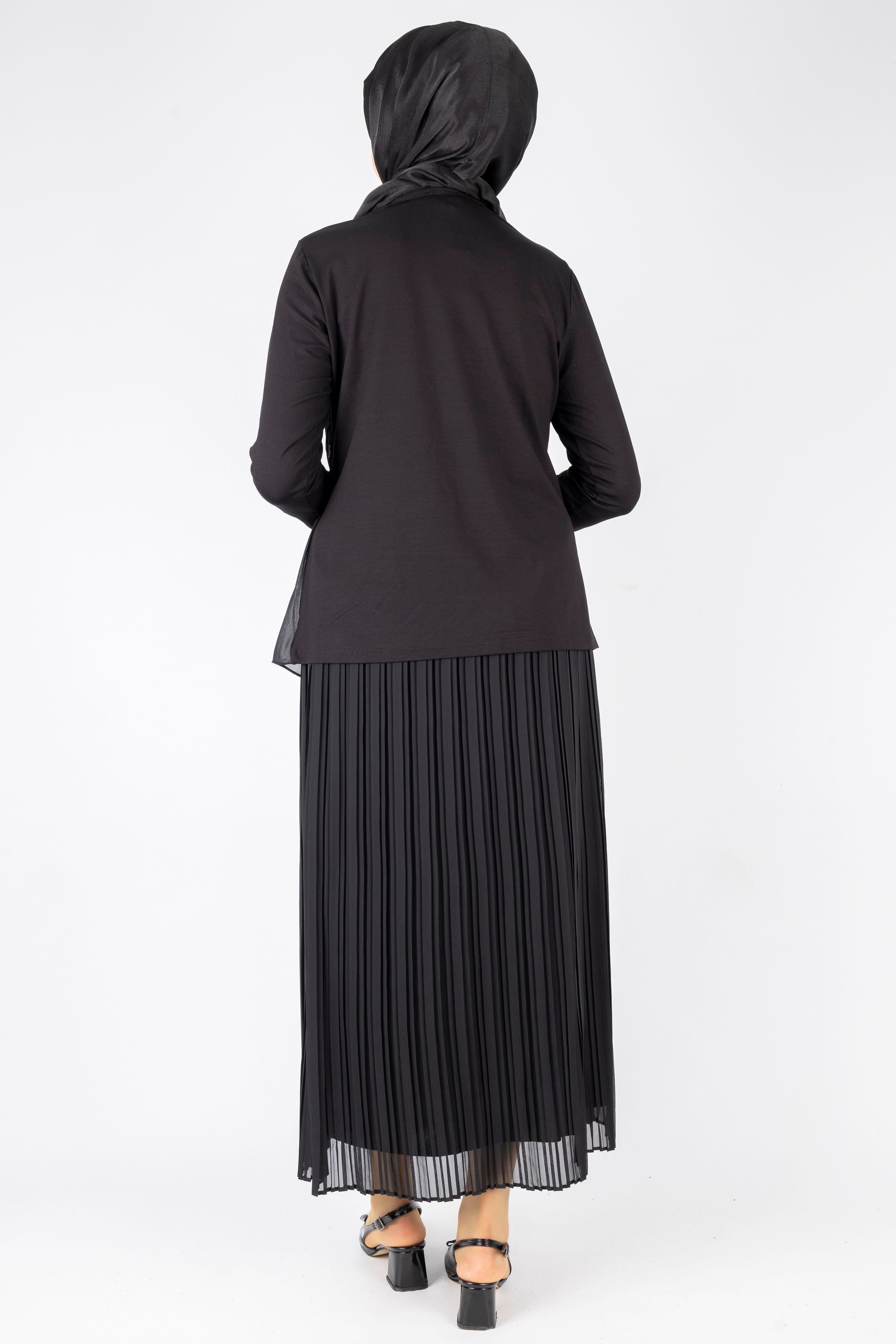 İnci Detaylı Şifon Tunik Siyah OTW577