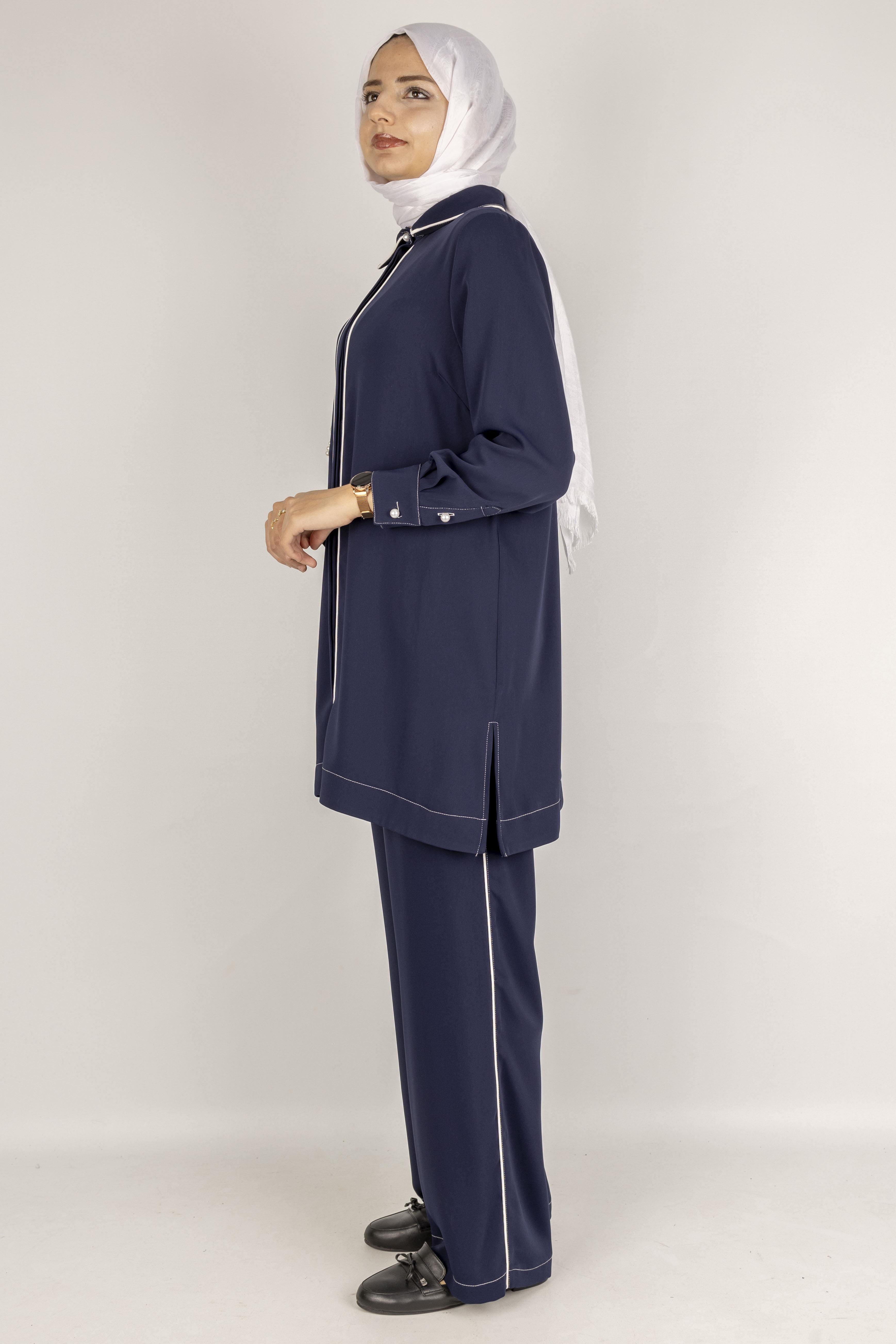 İnci Detaylı Tesettür Takım Lacivert OTW1129