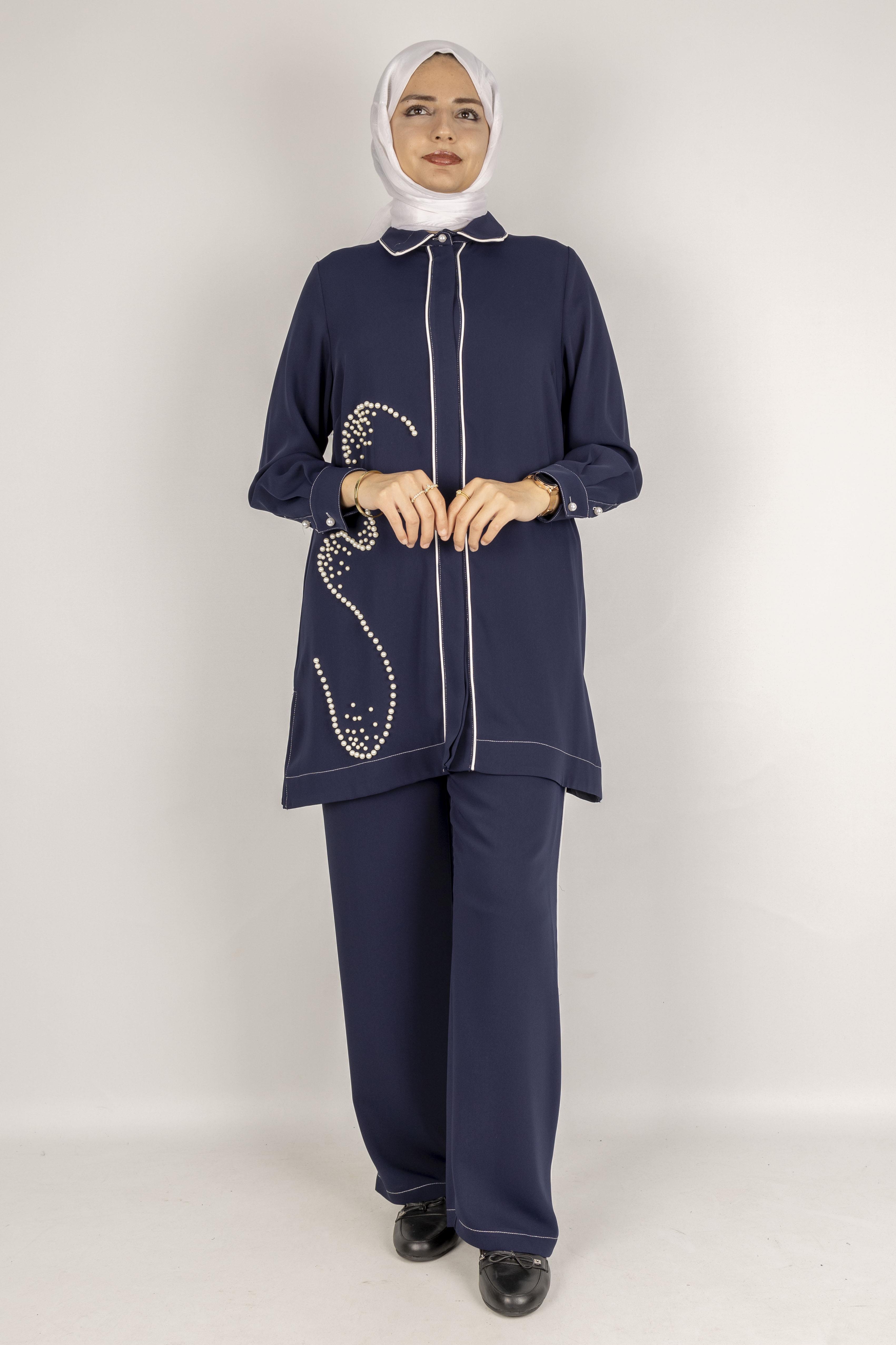 İnci Detaylı Tesettür Takım Lacivert OTW1129