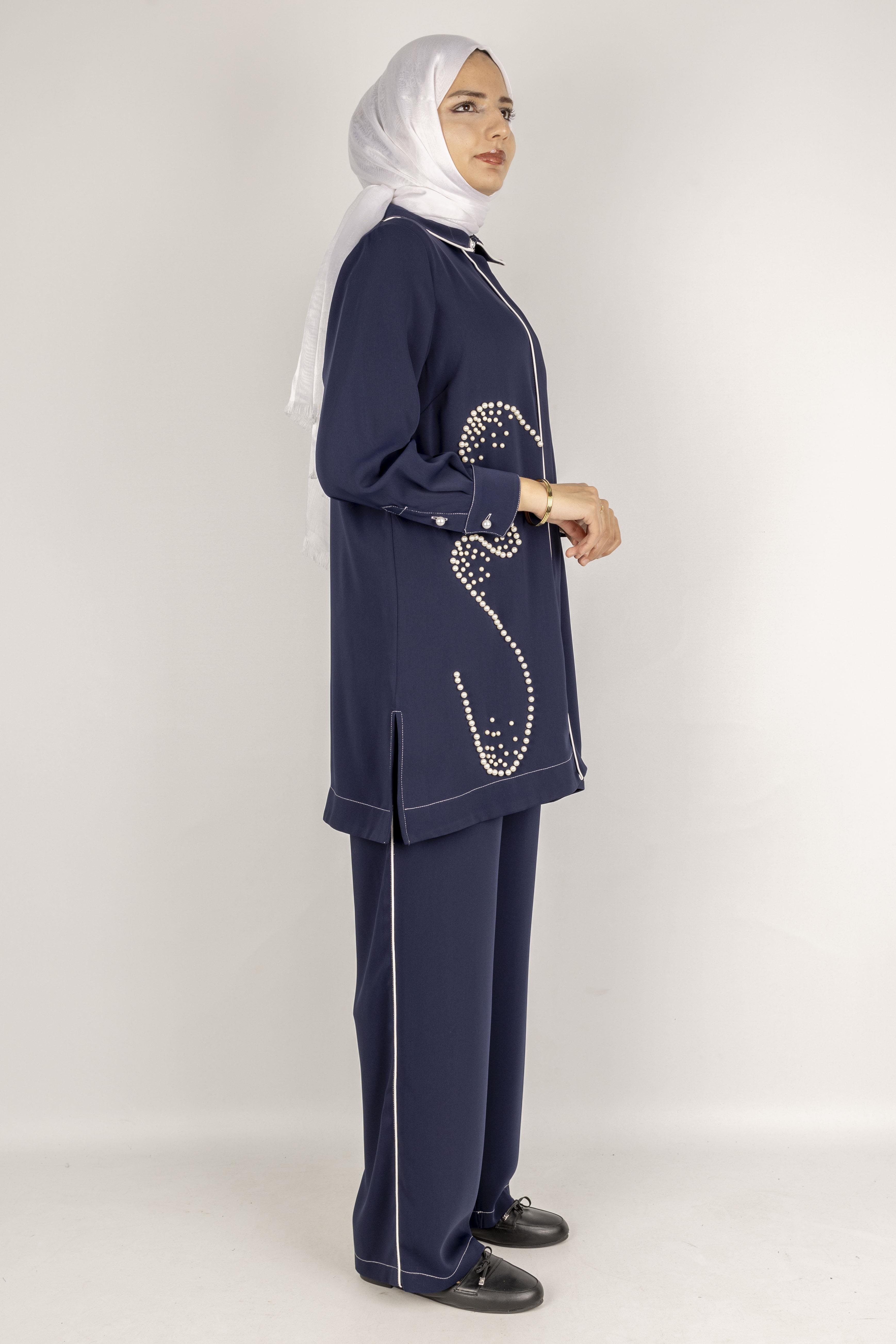 İnci Detaylı Tesettür Takım Lacivert OTW1129