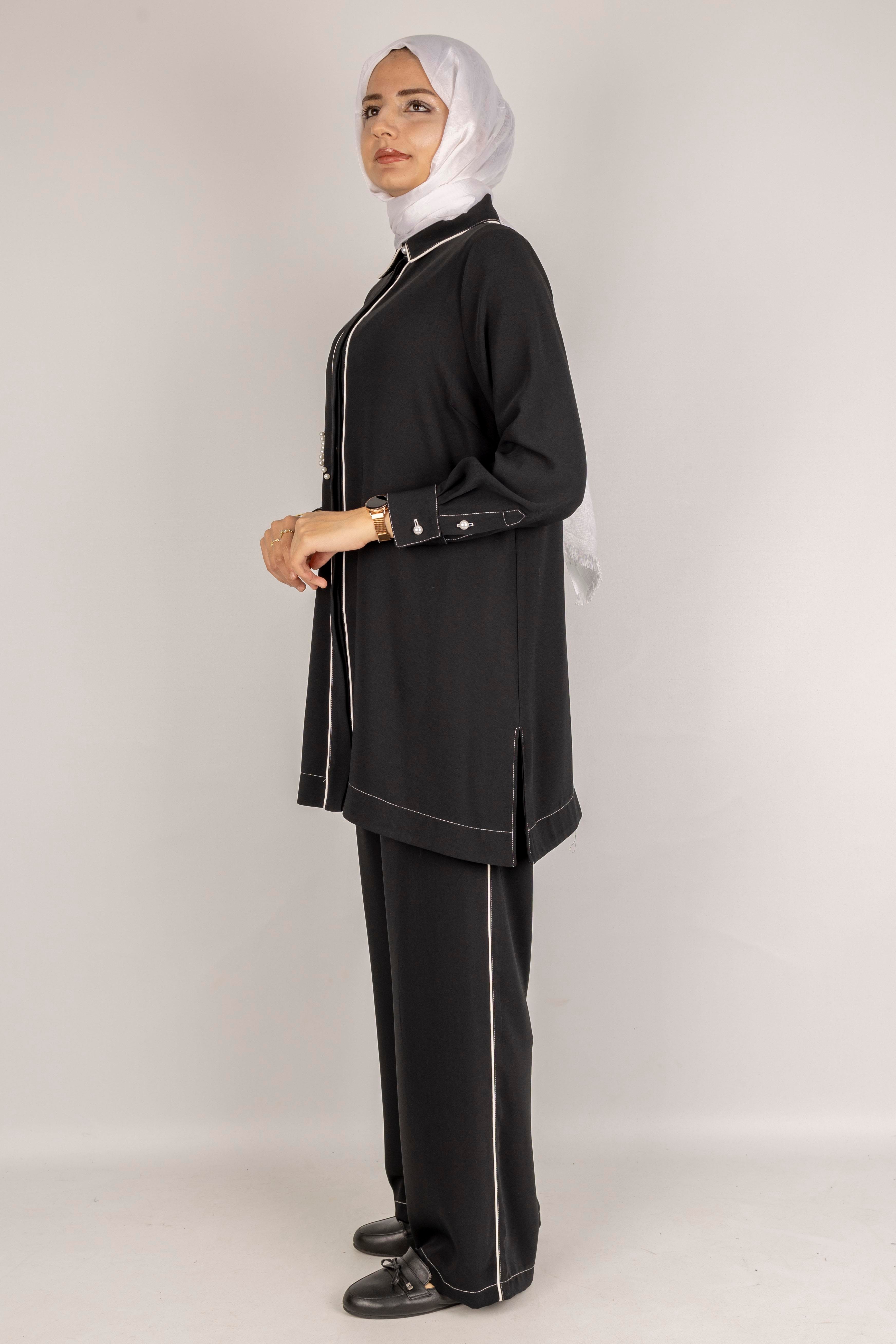 İnci Detaylı Tesettür Takım Siyah OTW1129