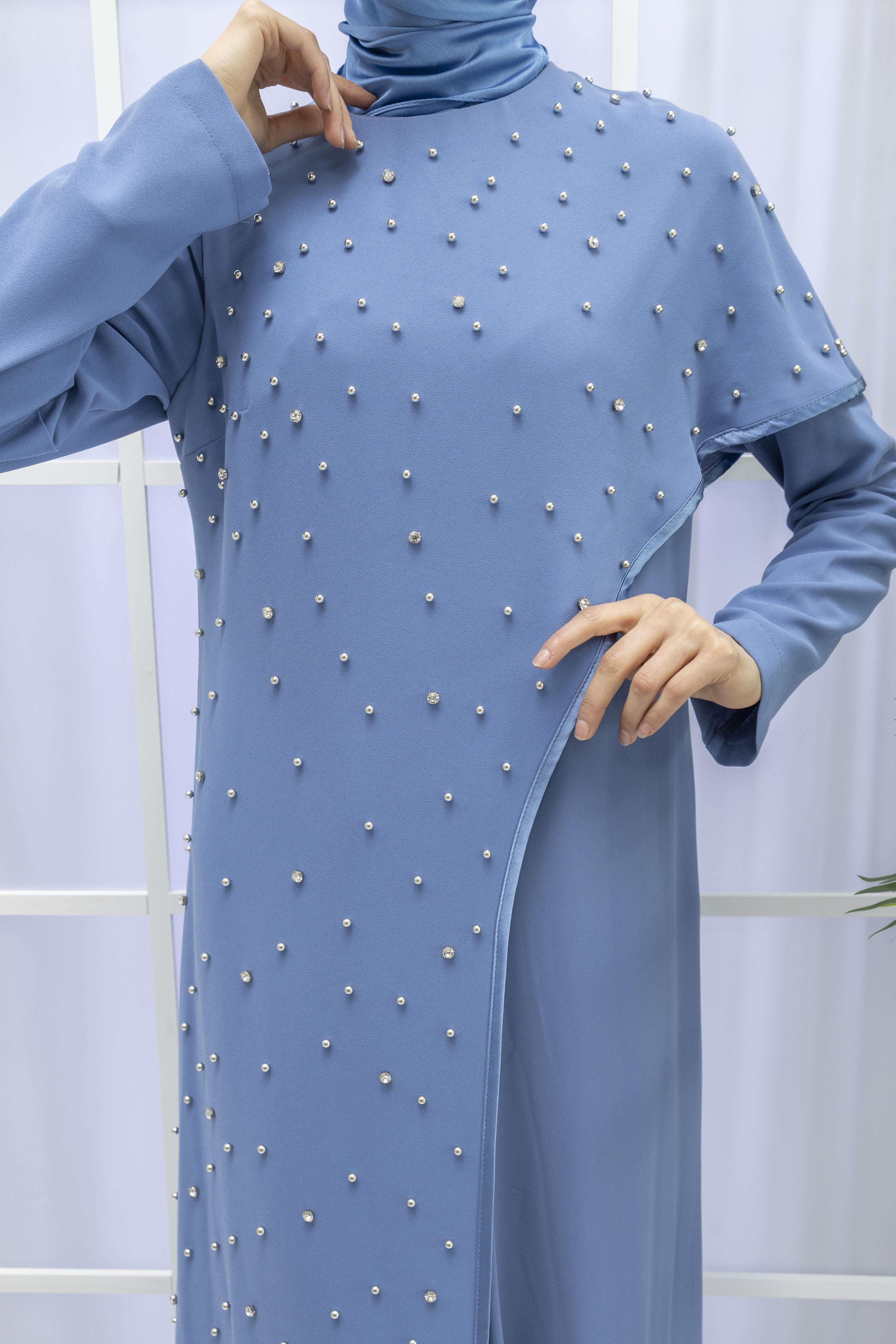 İncili İkili Pelerinli Tulum Takım İndigo OTW38942