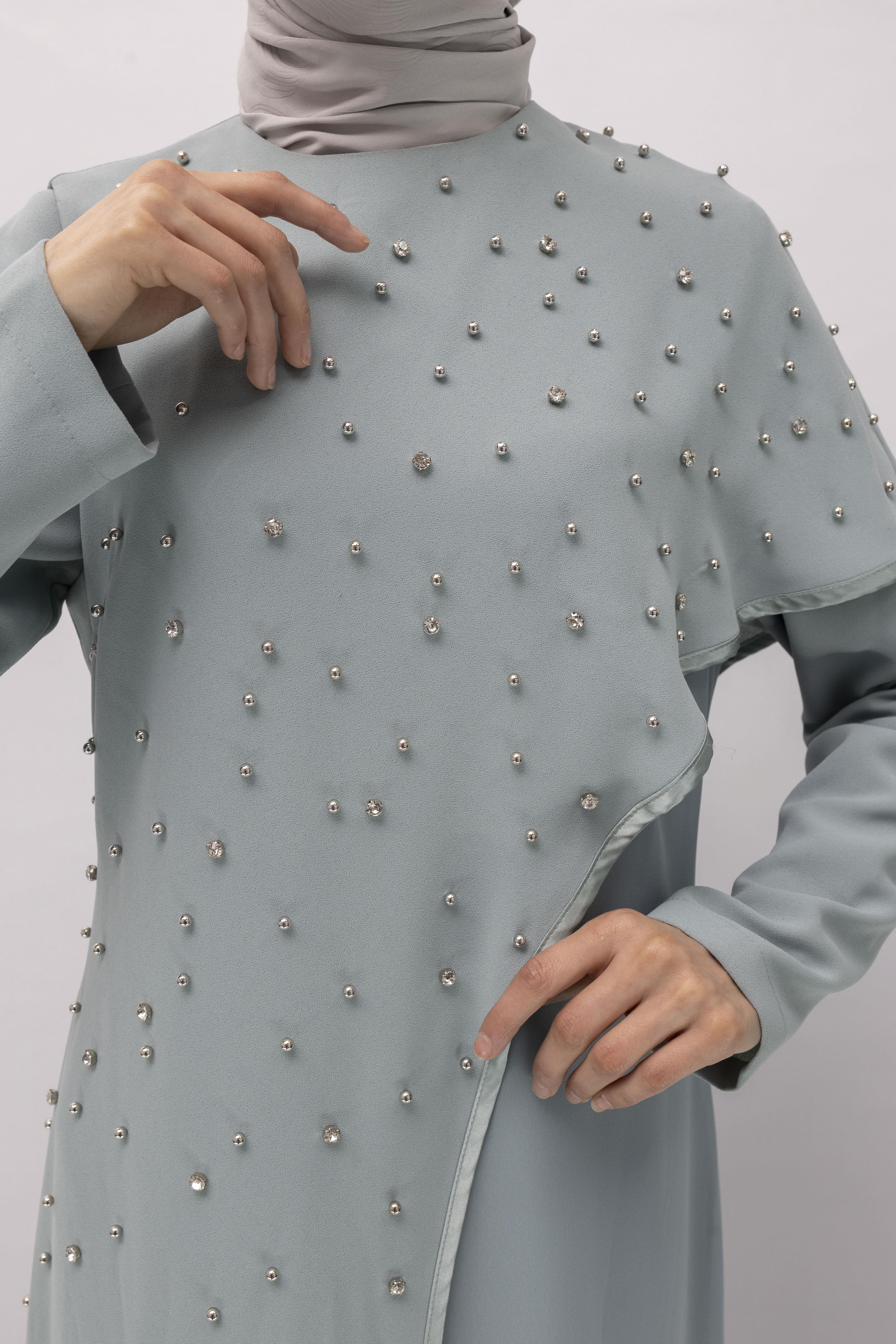 İncili İkili Pelerinli Tulum Takım Mint OTW38942